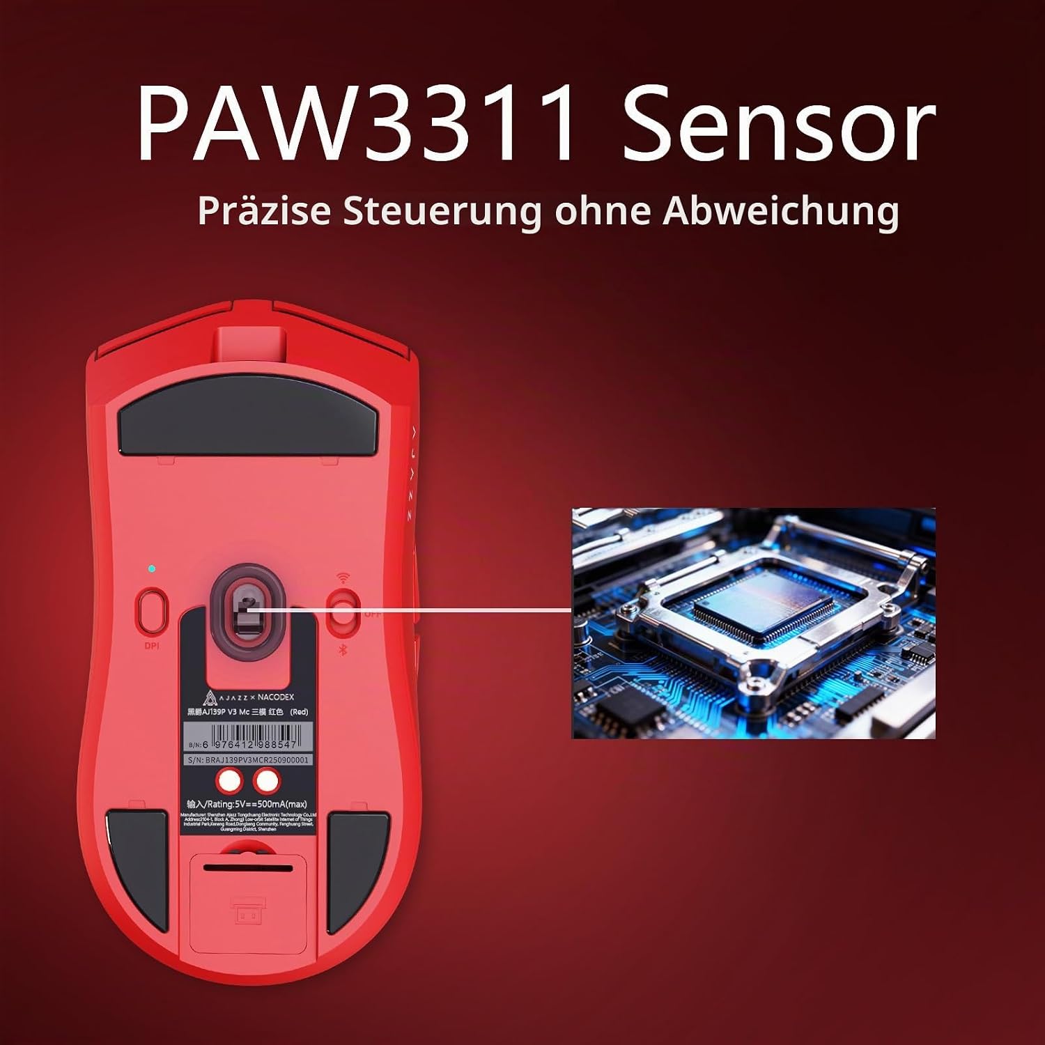 Detalle de AJAZZ AJ139P V3 MC Wireless Gaming Mouse – PAW3311, 24K DPI, Ultra-Leicht 69 g