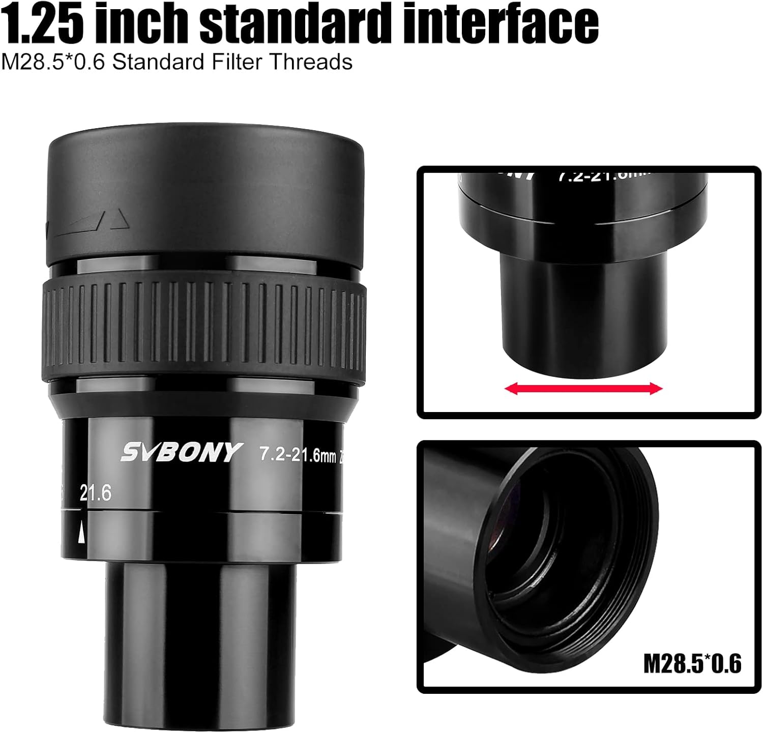 Thumbnail 2 de Svbony SV191 : oculaire zoom 1,25" à grand angle (7,2 à 21,6 mm) pour télescopes astronomiques