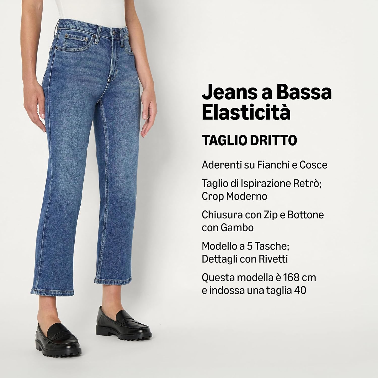Detalle 2 de Amazon Essentials Jeans a Vita Alta a Gamba Dritta Donna – Blu Medio Vintage, 46