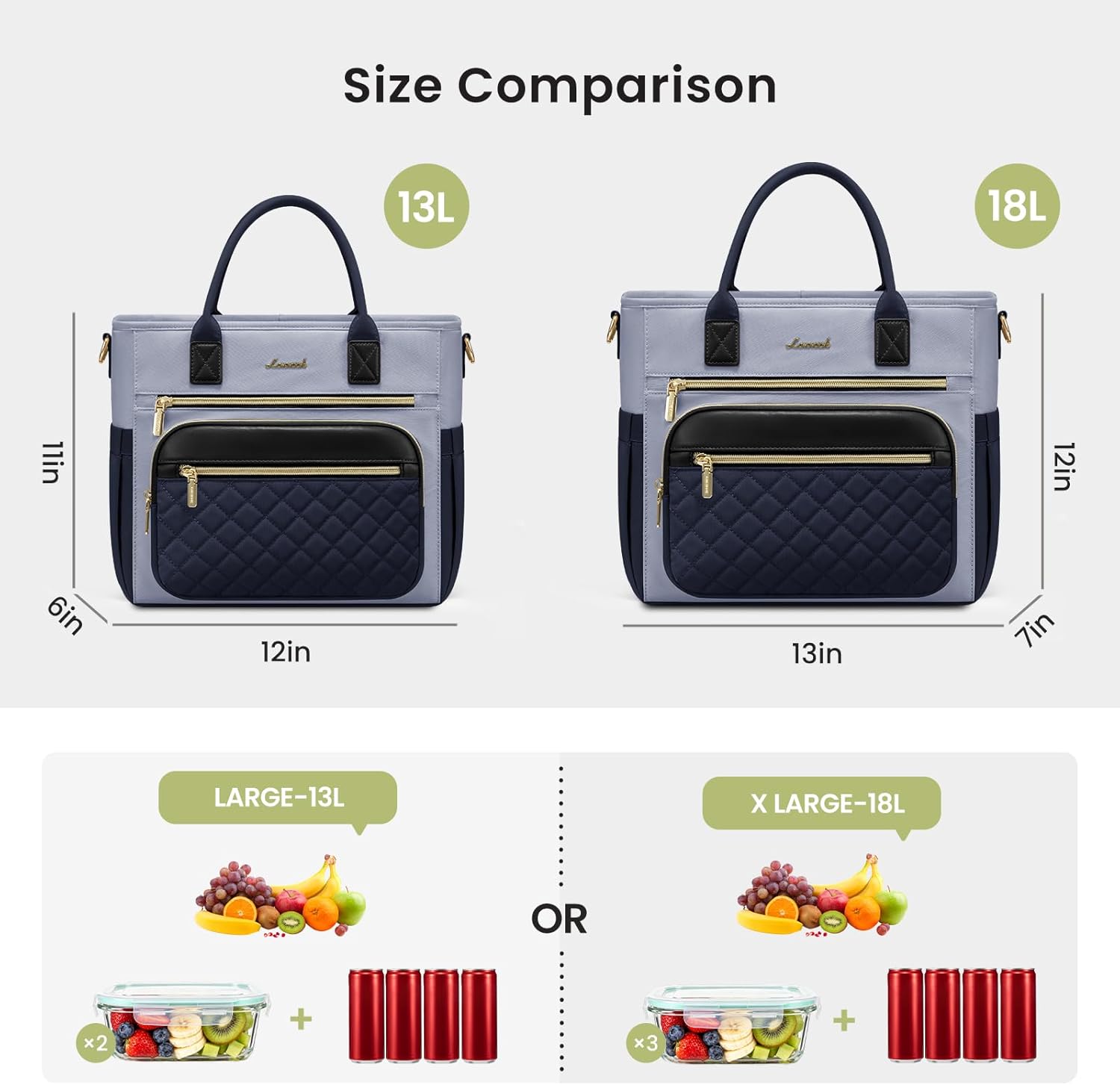 Detalle de LOVEVOOK Insulated Lunch Bag for Women with Wide Opening — Large 13L/18L, Leakproof Cooler with Cup Holder Pocket