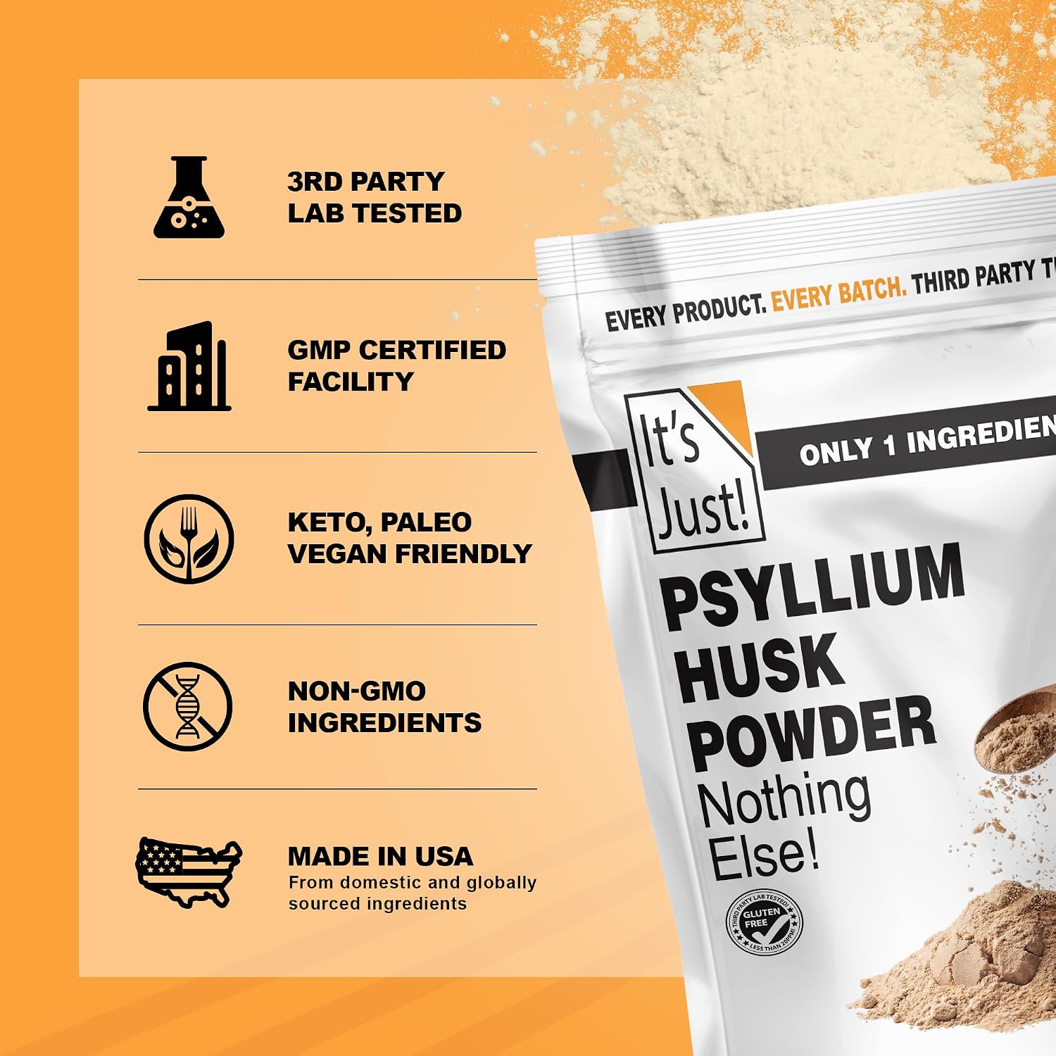 Thumbnail 6 de It's Just! Psyllium Husk Powder, 10 oz, Unflavored and Finely Ground
