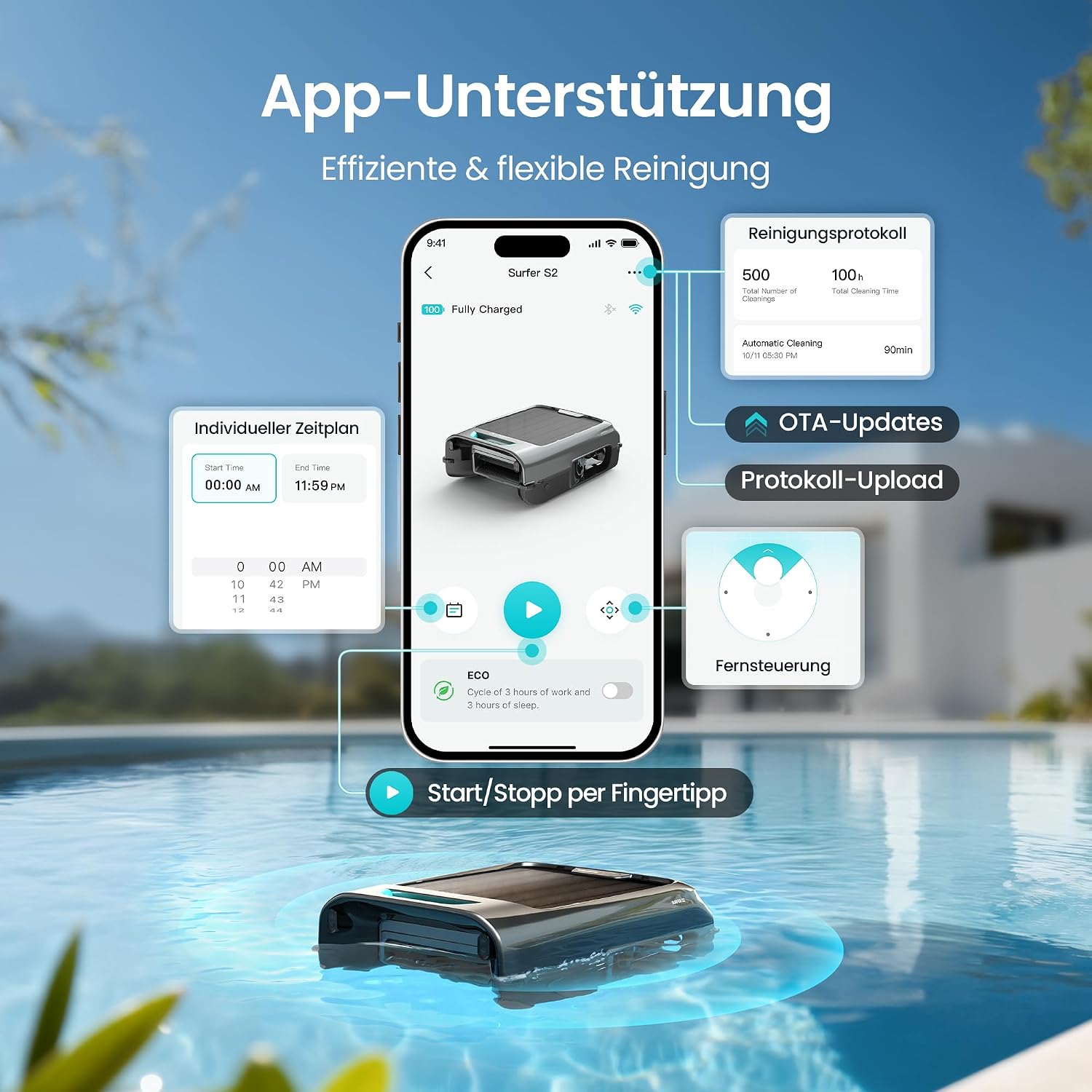 Detalle de AIPER EcoSurfer S2: Solarer Pool-Skimmer-Roboter mit App-Steuerung