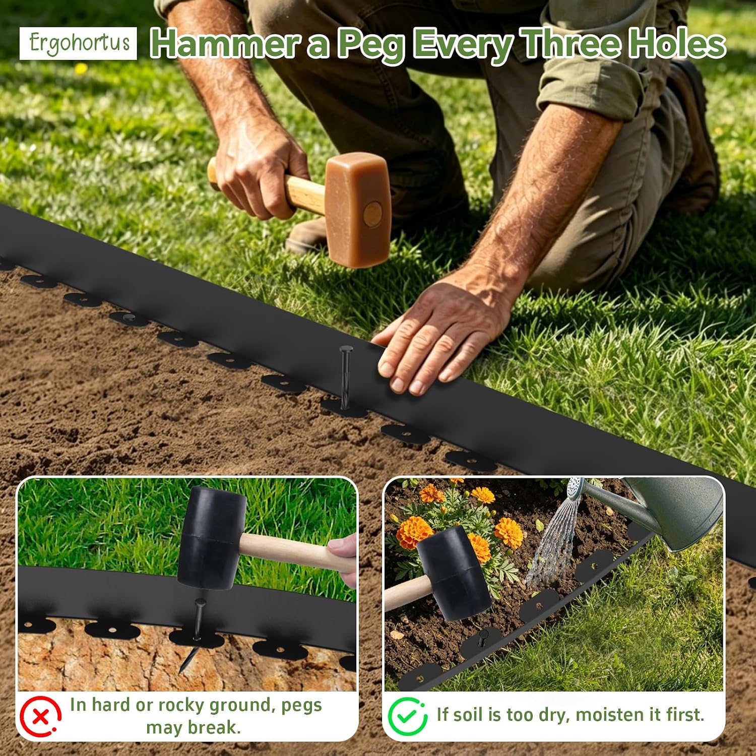 Thumbnail 4 de Ergohortus Lawn Edging – 10m Garden Border with 50 Pegs, Black