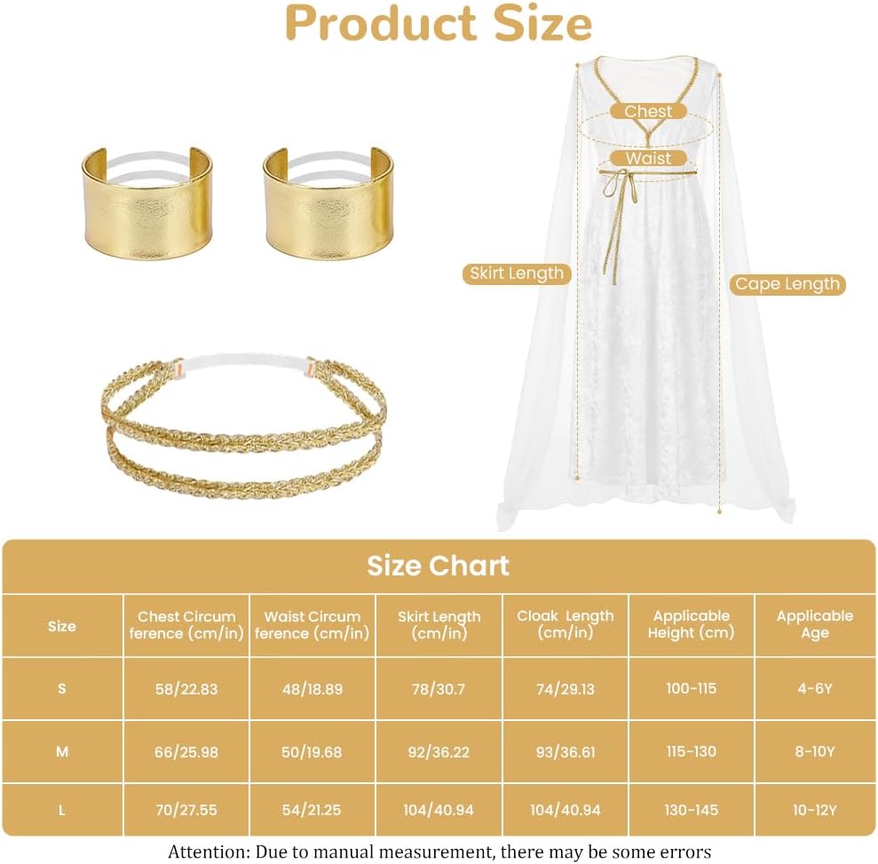 Detalle 2 de Alaoo Griekse godin kostuum voor kinderen, wit polyester met gouden details