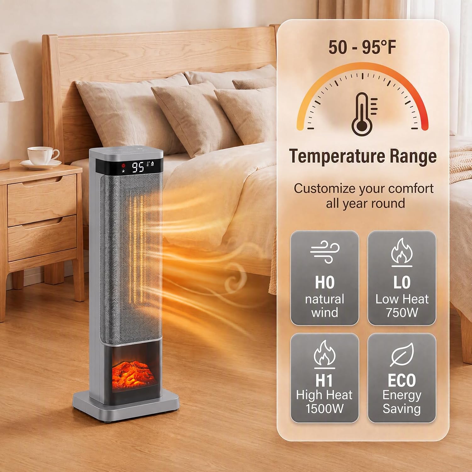 Detalle de NEWBULIG AH-NFJ1F01-24SR 24-Inch 1500W Space Heater with Oscillation
