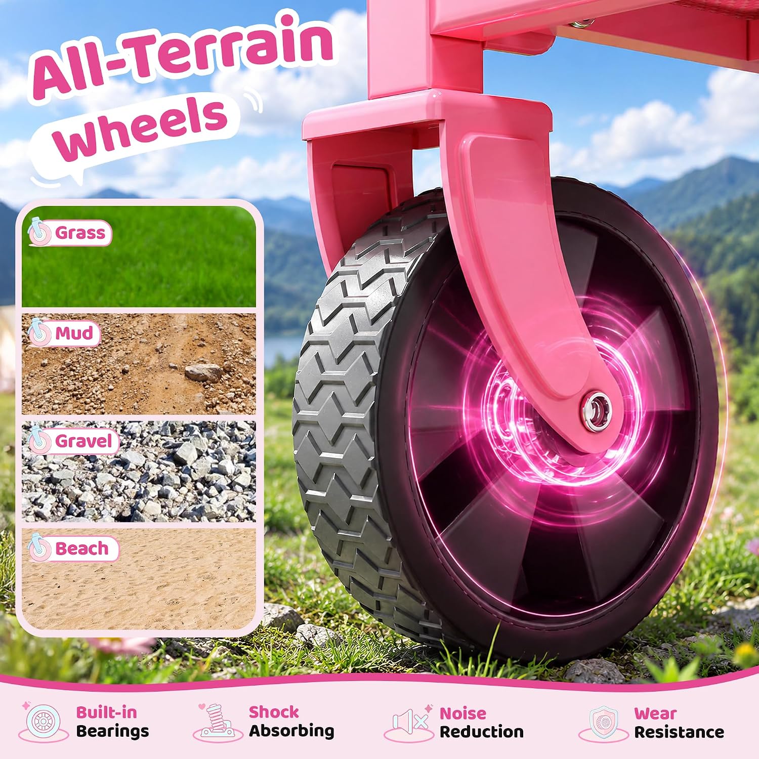 Detalle de PEAKUNWIND B303 Foldable Wagon Cart, 220 lb Capacity, Pink Alloy Steel