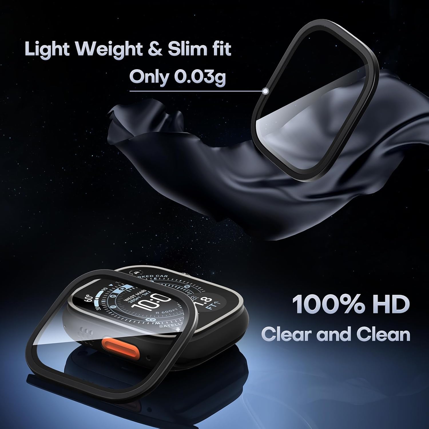 Thumbnail 4 de LϟK 2 Pack Screen Protector for Apple Watch Ultra 3 / Ultra 2 / Ultra (49mm) – 9H Tempered Glass + Titanium Alloy Frame, Black