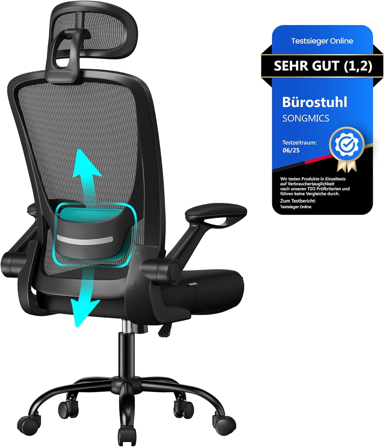 Detalle de SONGMICS OBN047B01 ergonomischer Bürostuhl 53 cm