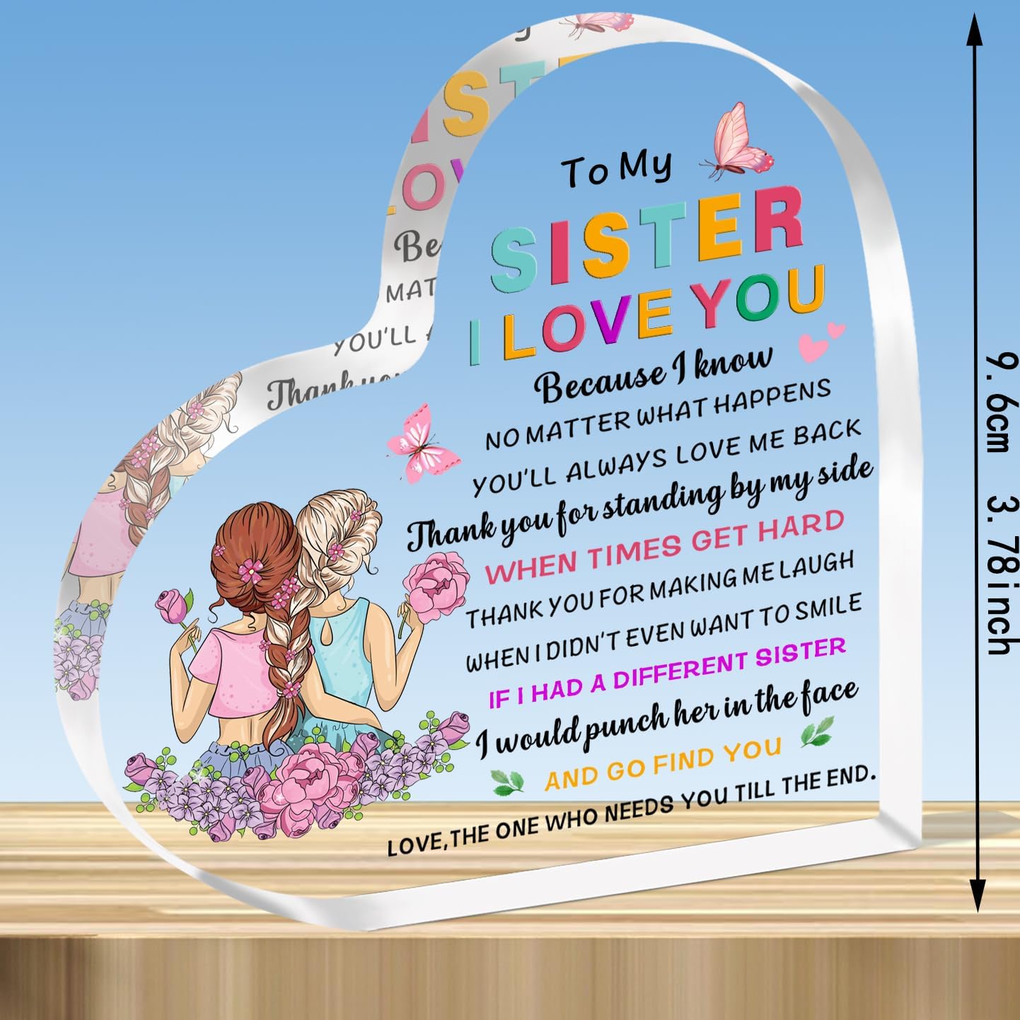 Thumbnail 1 de JMIMO Sister Gifts: Funny Transparent Heart-Shaped Acrylic Plaque