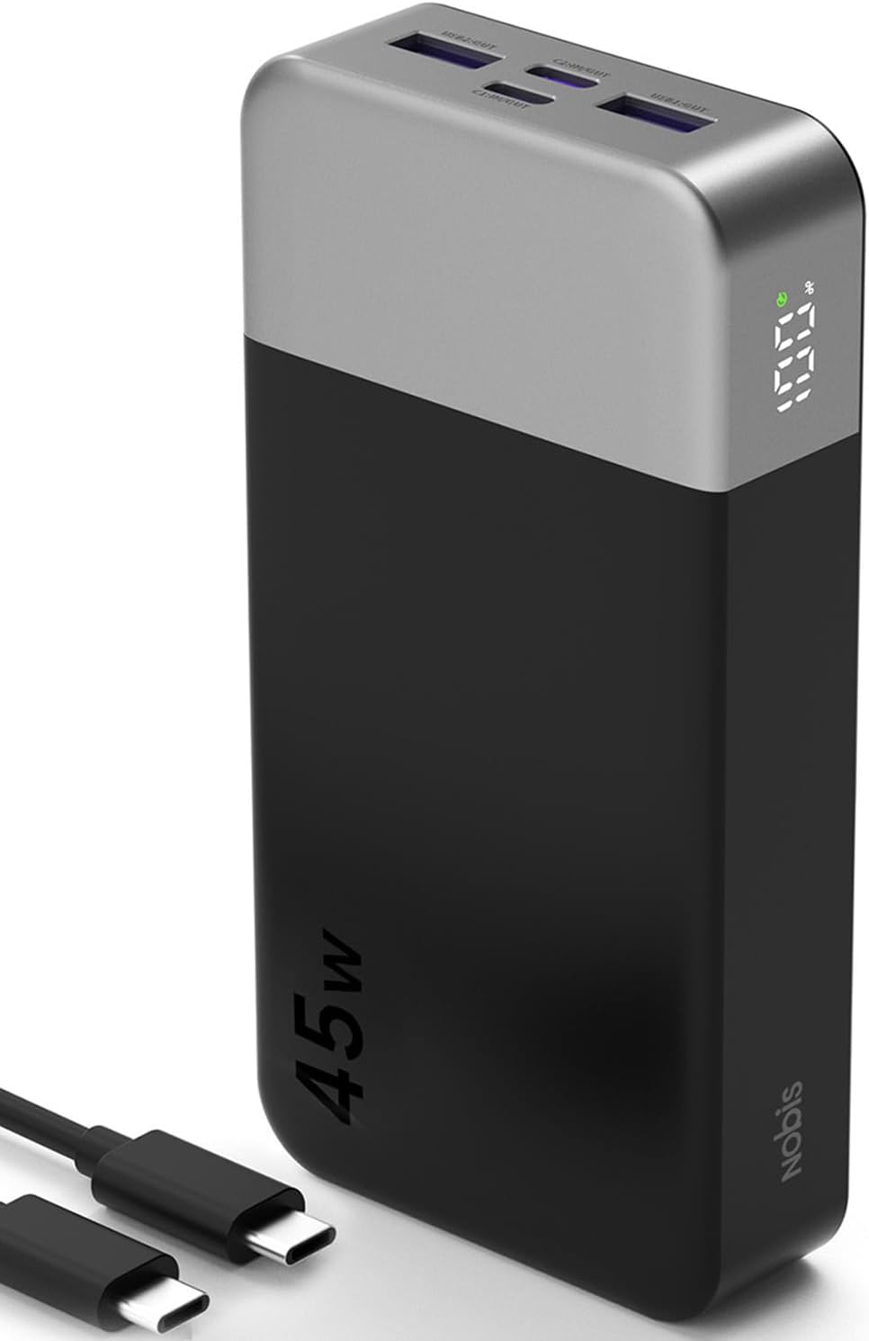 Detalle de NOBIS 45W Power Bank 20000mAh with Fast Charging (2x USB‑C in/out + 2x USB‑A) and Digital Display