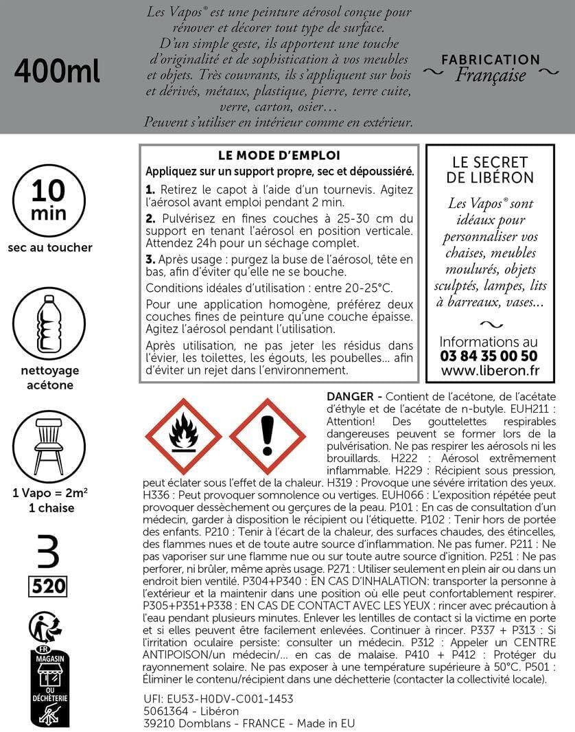 Thumbnail 1 de Libéron Peinture aérosol Les vapos Le Blanc Pur Pur Satin 400 ml