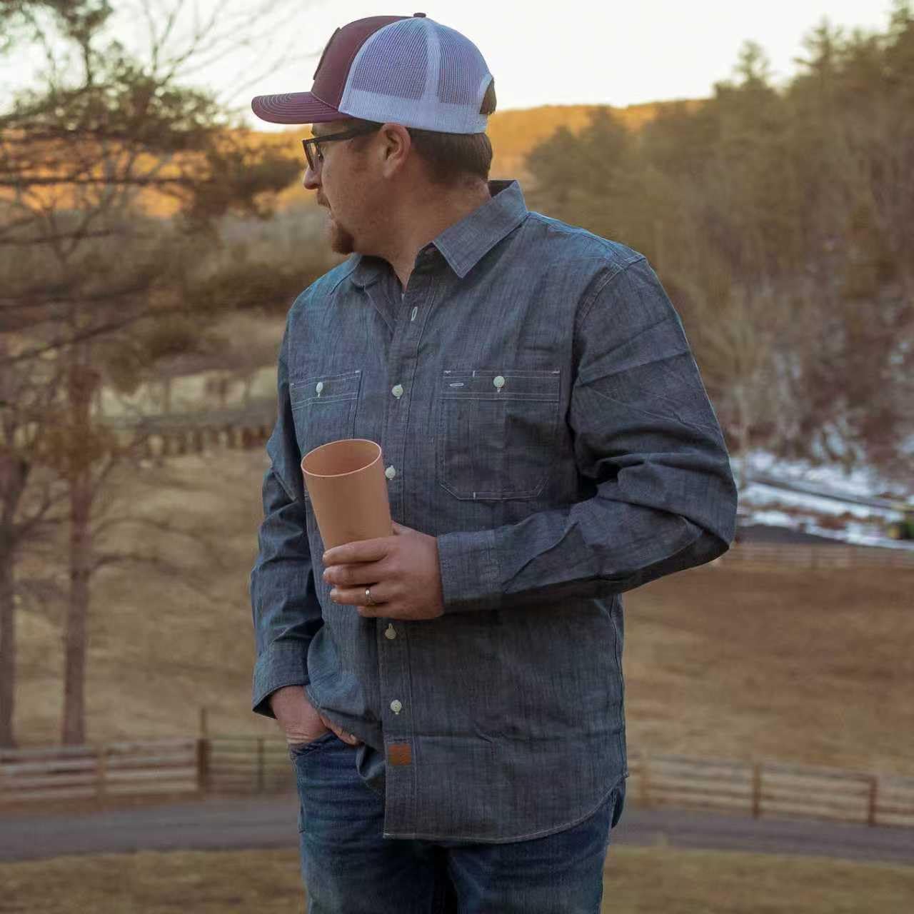Thumbnail 3 de Dubinik Chambray Hemd für Herren (Langarm, Regular Fit) mit 2 Brusttaschen aus Baumwolle