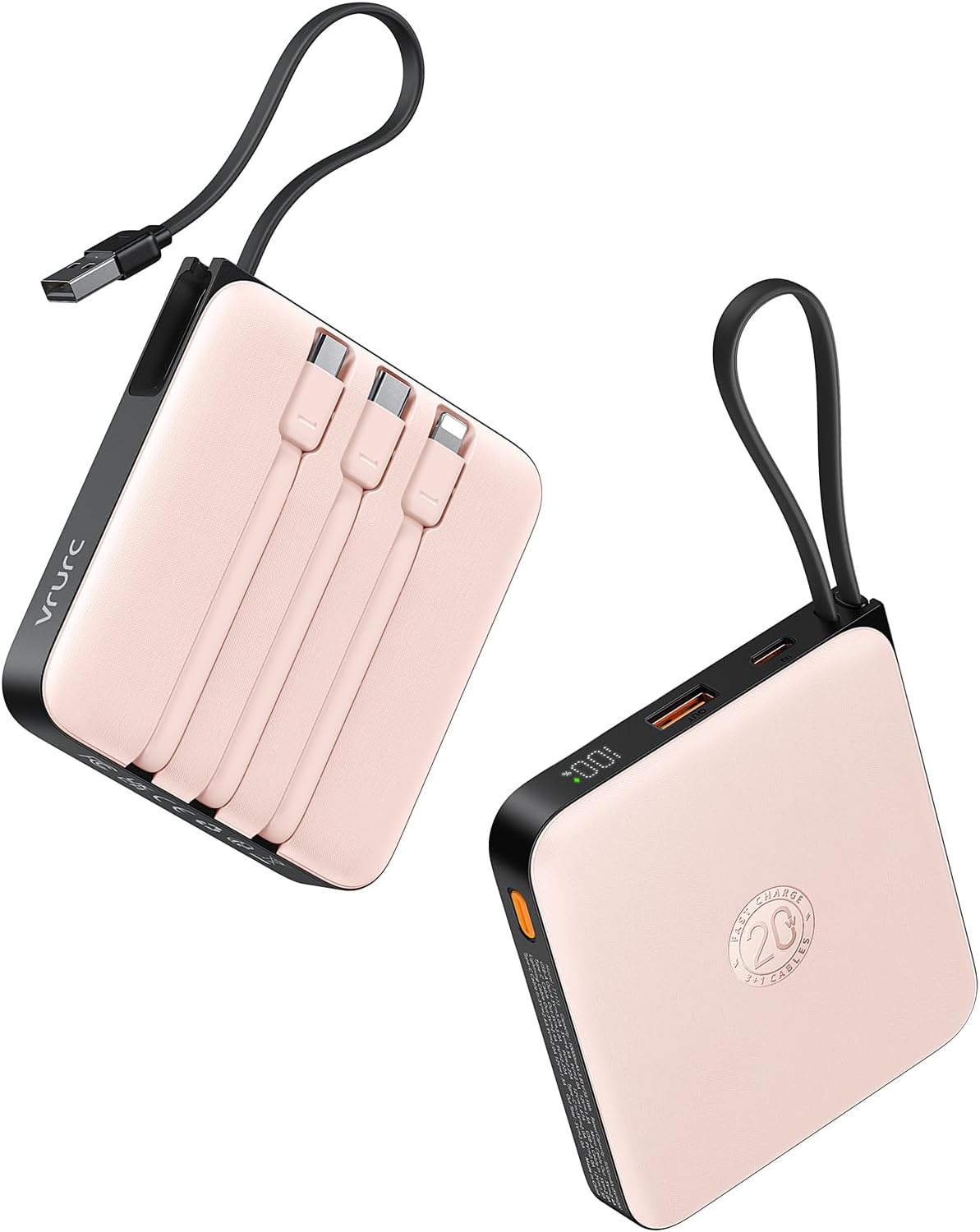 VRURC 20000 mAh External Battery with 4 Integrated Cables and 22.5 W Quick Charge