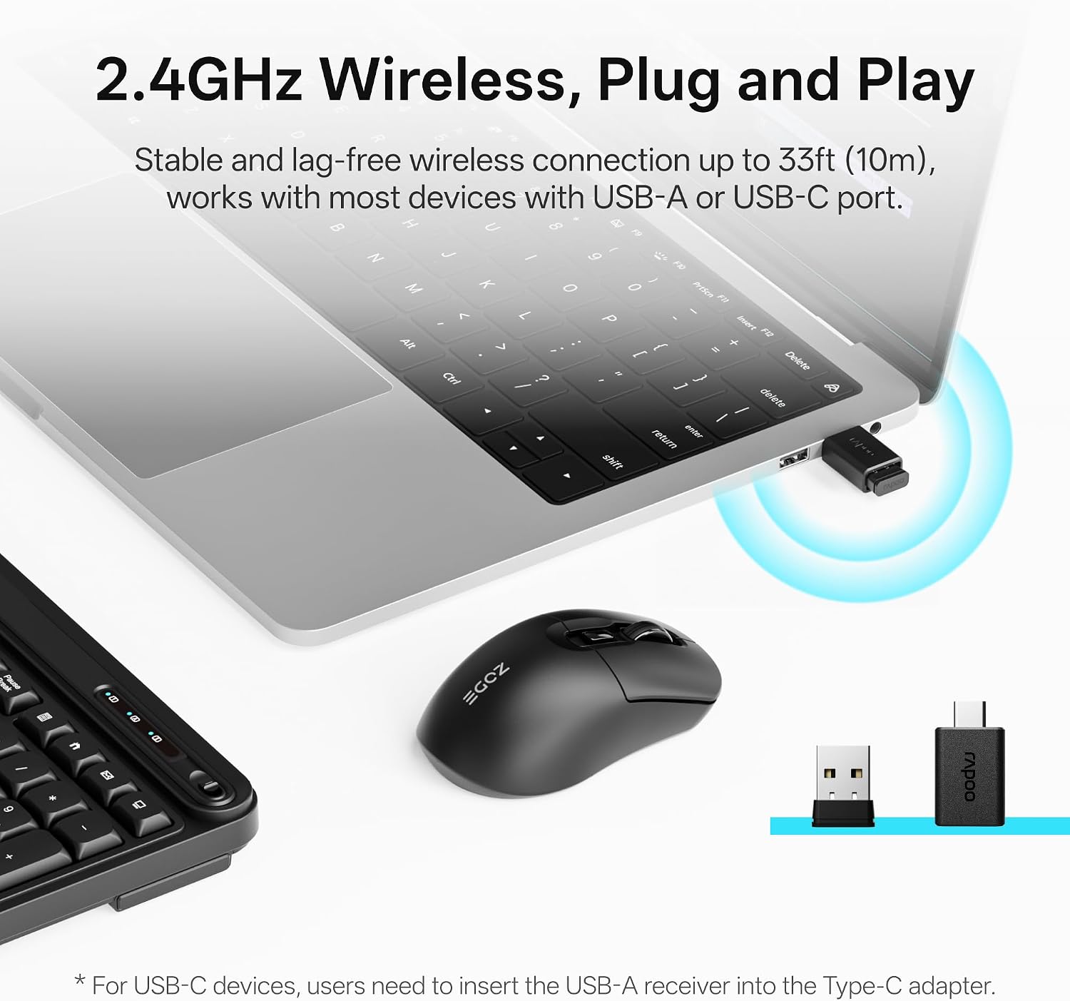 Detalle de ZODE KM270S Wireless Keyboard and Mouse Combo, 118-Key Quiet QWERTY