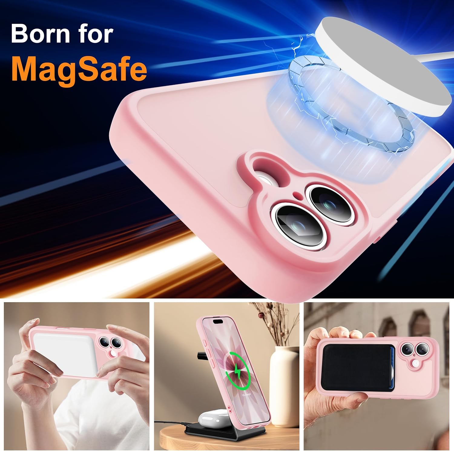 Detalle de ORETECH Magnetic Case for iPhone 17 6.3" (Light Pink) with MagSafe ring and 2x HD tempered glass screen protectors