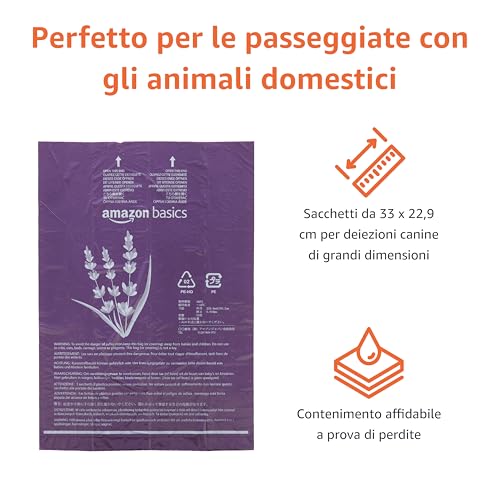 Detalle de Amazon Basics Sacchetti igienici per cani senza dispenser – lavanda, 300 pezzi (20 rotoli × 15 sacchetti) | taglia 33 x 22,9 cm