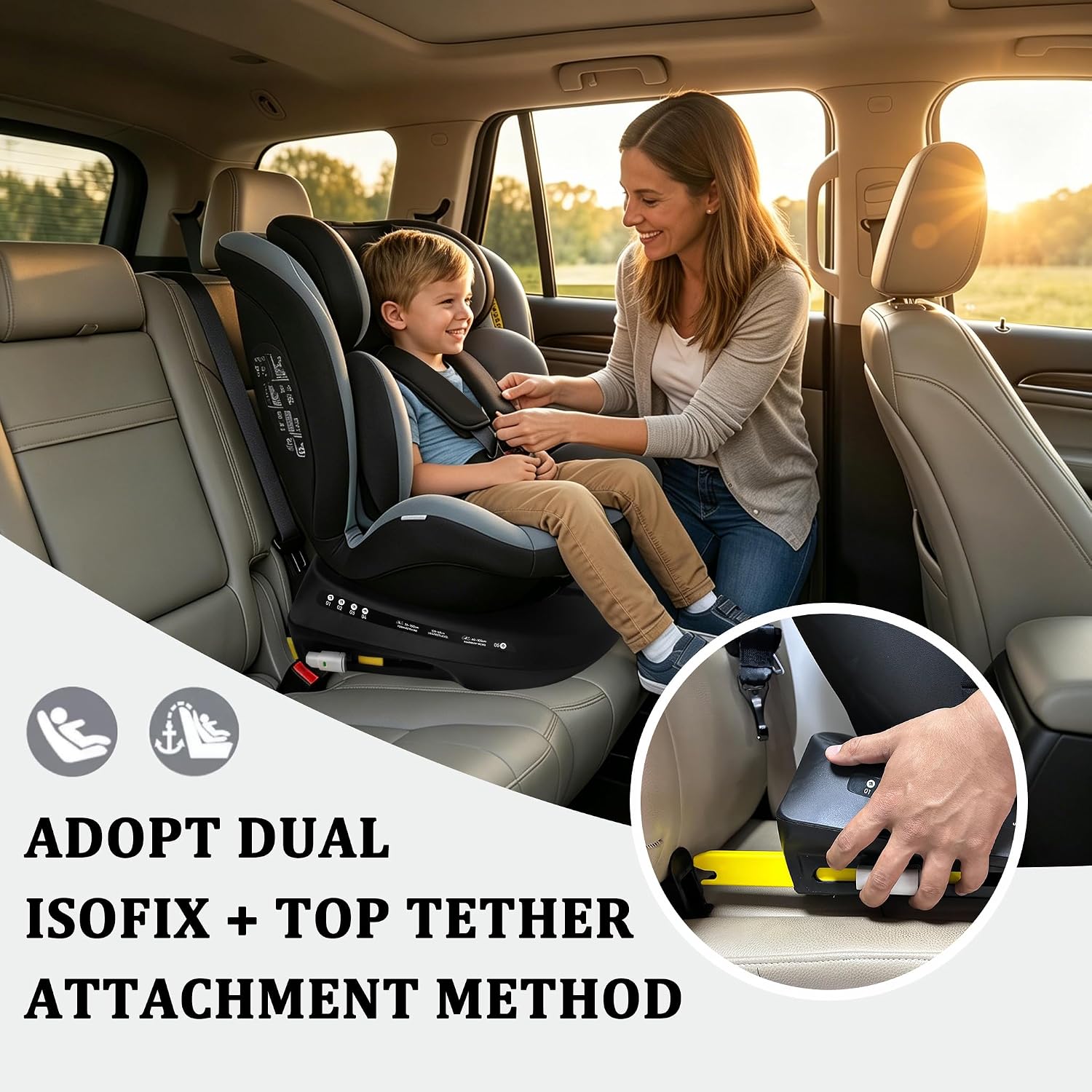 Thumbnail 6 de Reecle Kindersitz 360 drehbar i-Size mit ISOFIX 0-36 kg (0-12 Jahre) – 5 Liegepositionen