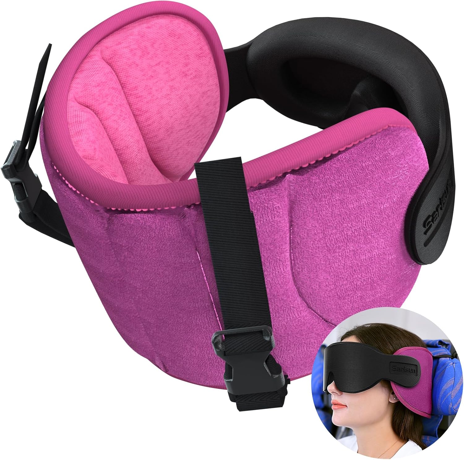 Detalle de SARISUN Travel Pillow: 360° Neck Support with Eye Mask for Long Flights