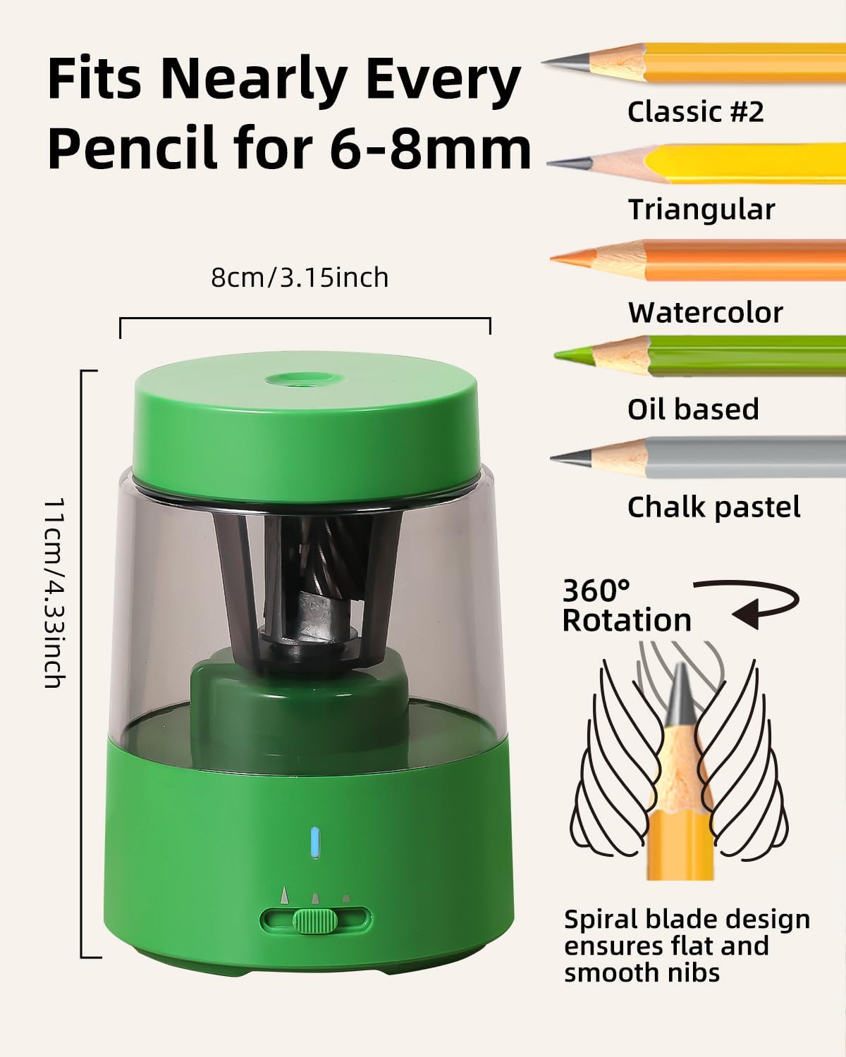 Thumbnail 1 de ZMOL Electric Pencil Sharpener: Rechargeable, Auto Stop, 3 Sharpen Modes