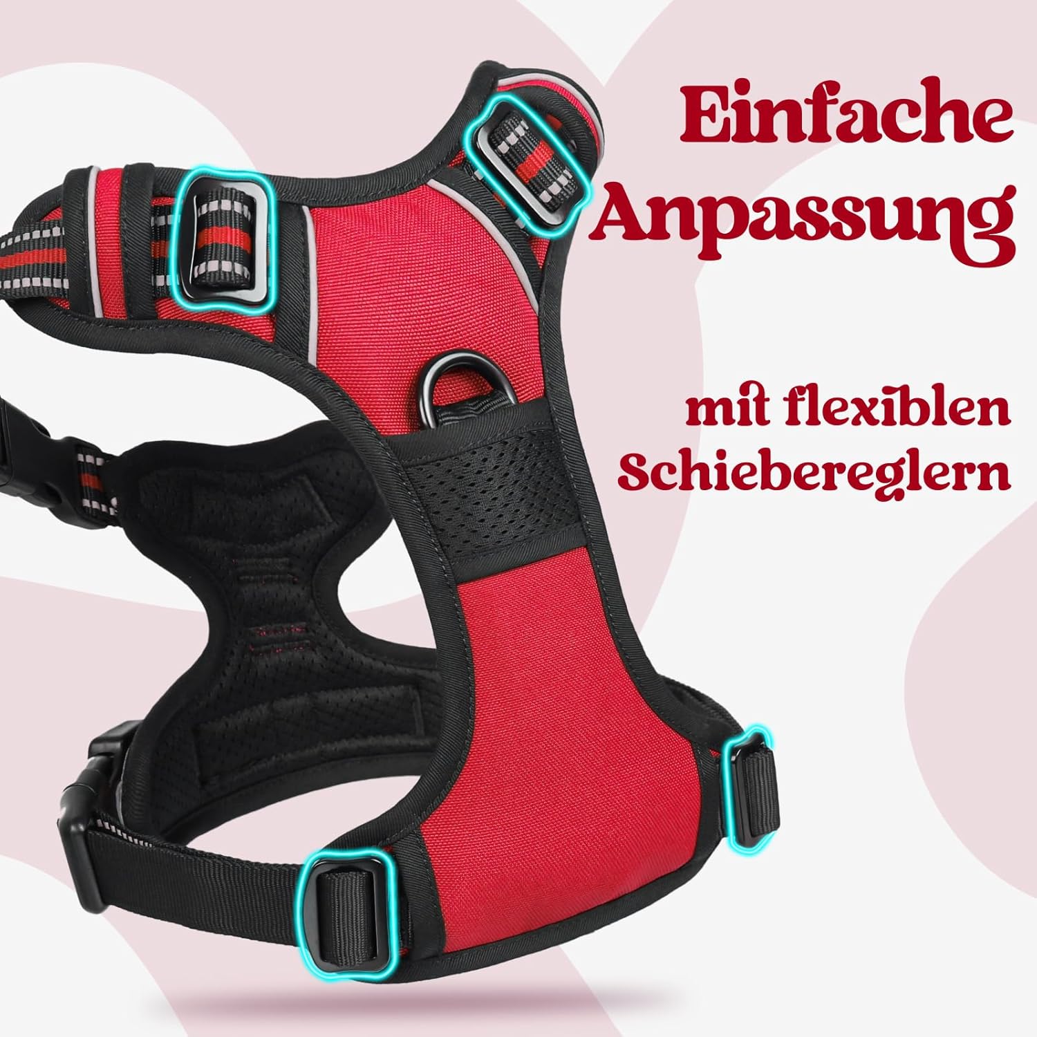 Thumbnail 3 de rabbitgoo Hundegeschirr für große Hunde, verstellbar, rutschfrei ohne Zug & Würgen (rot, XL)