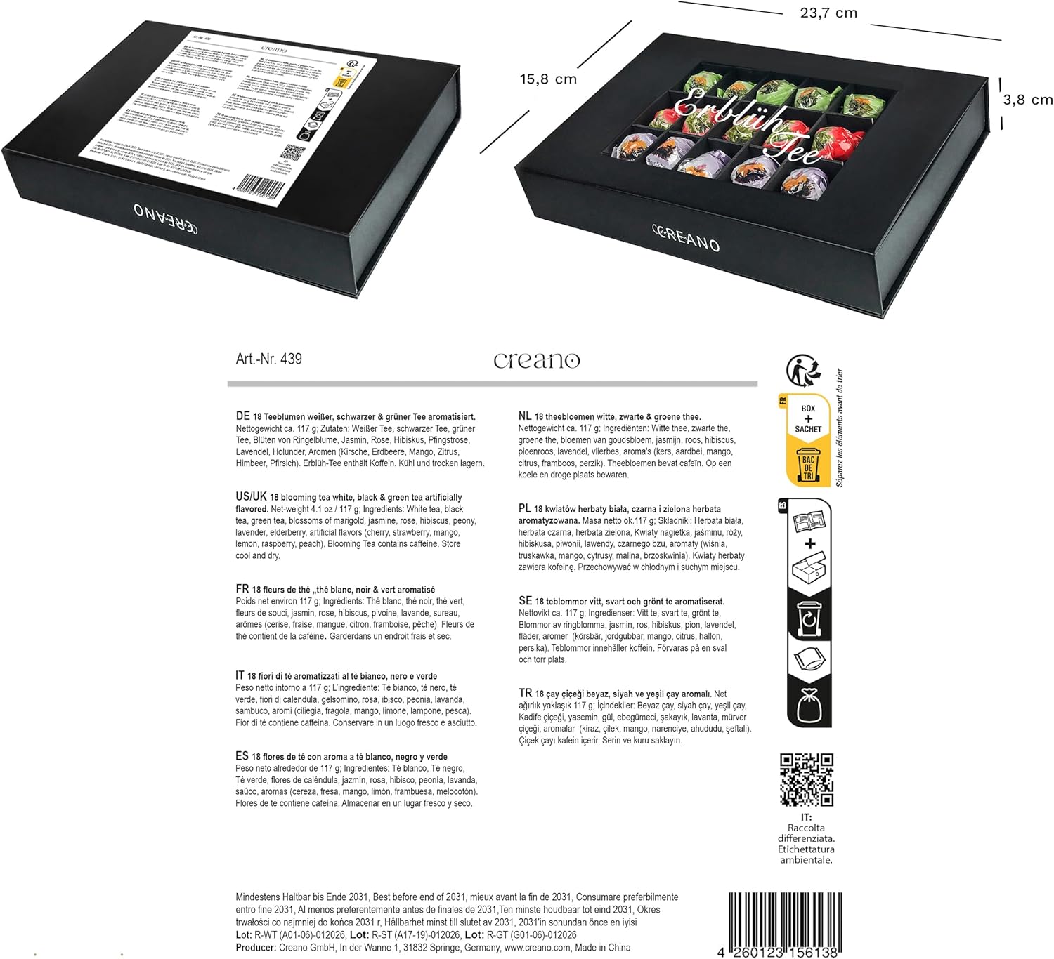 Thumbnail 4 de Creano Set Regalo 18 Fiori di Tè Bianco, Verde e Nero in scatola magnetica elegante con finestra