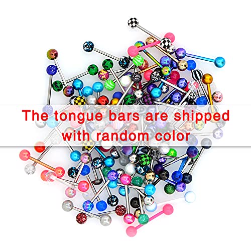 Detalle 2 de OUFER 100er Set Tongue Rings 14G – 316L Edelstahl, bunte Acrylkugeln, zufällige Farben
