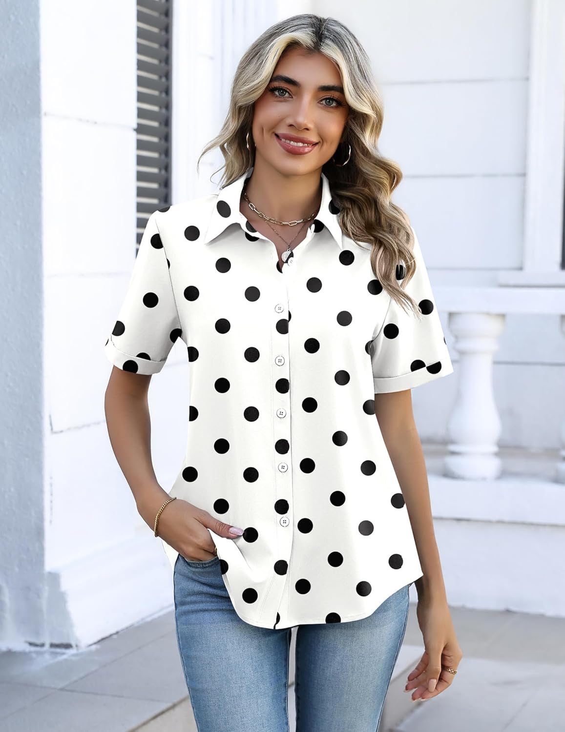 Thumbnail 4 de Zeagoo Button Down Short Sleeve Blouse