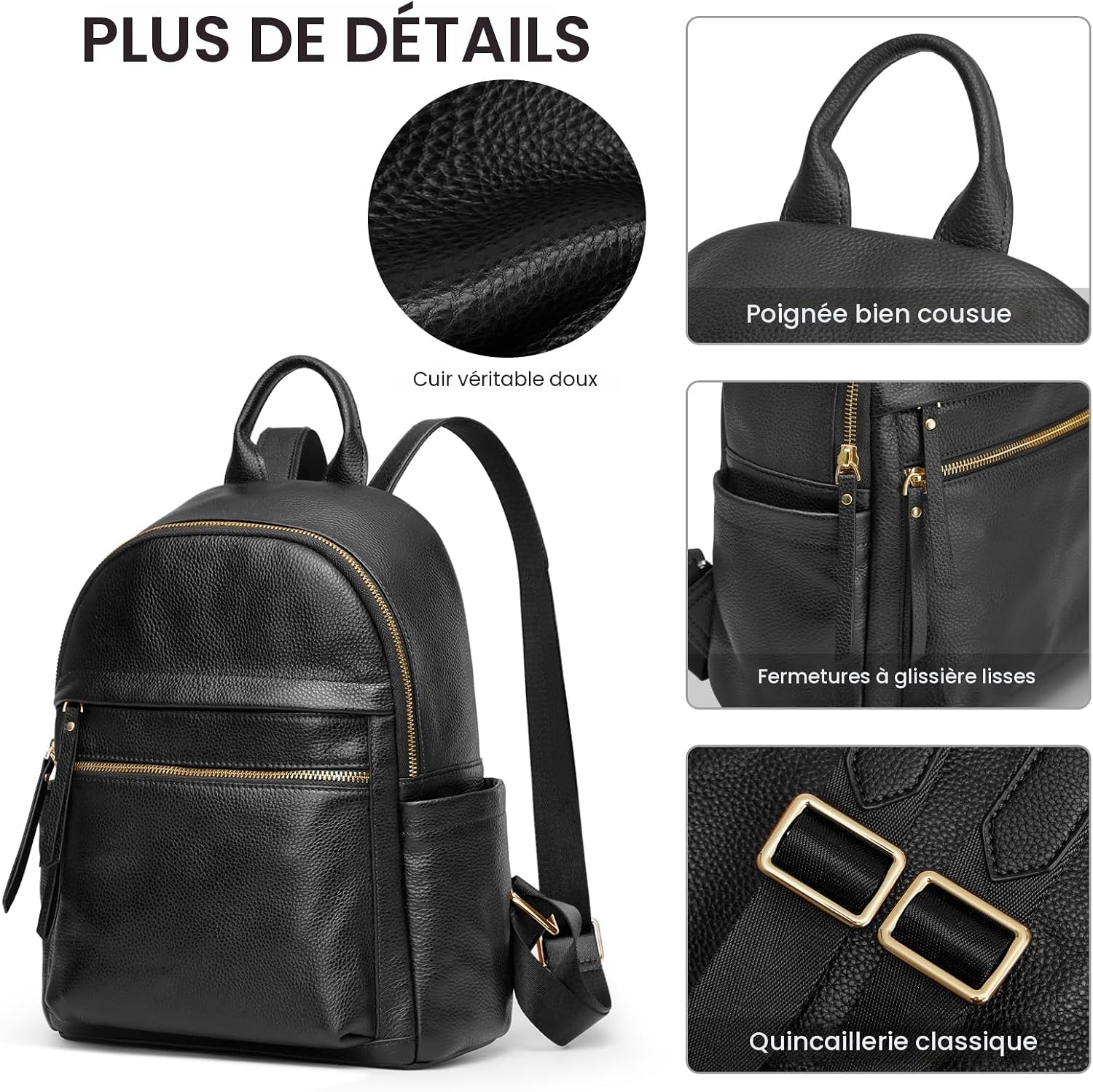 Detalle de Kattee Sac à Dos en Cuir Véritable pour Femme – Multifonction Élégant et Confortable
