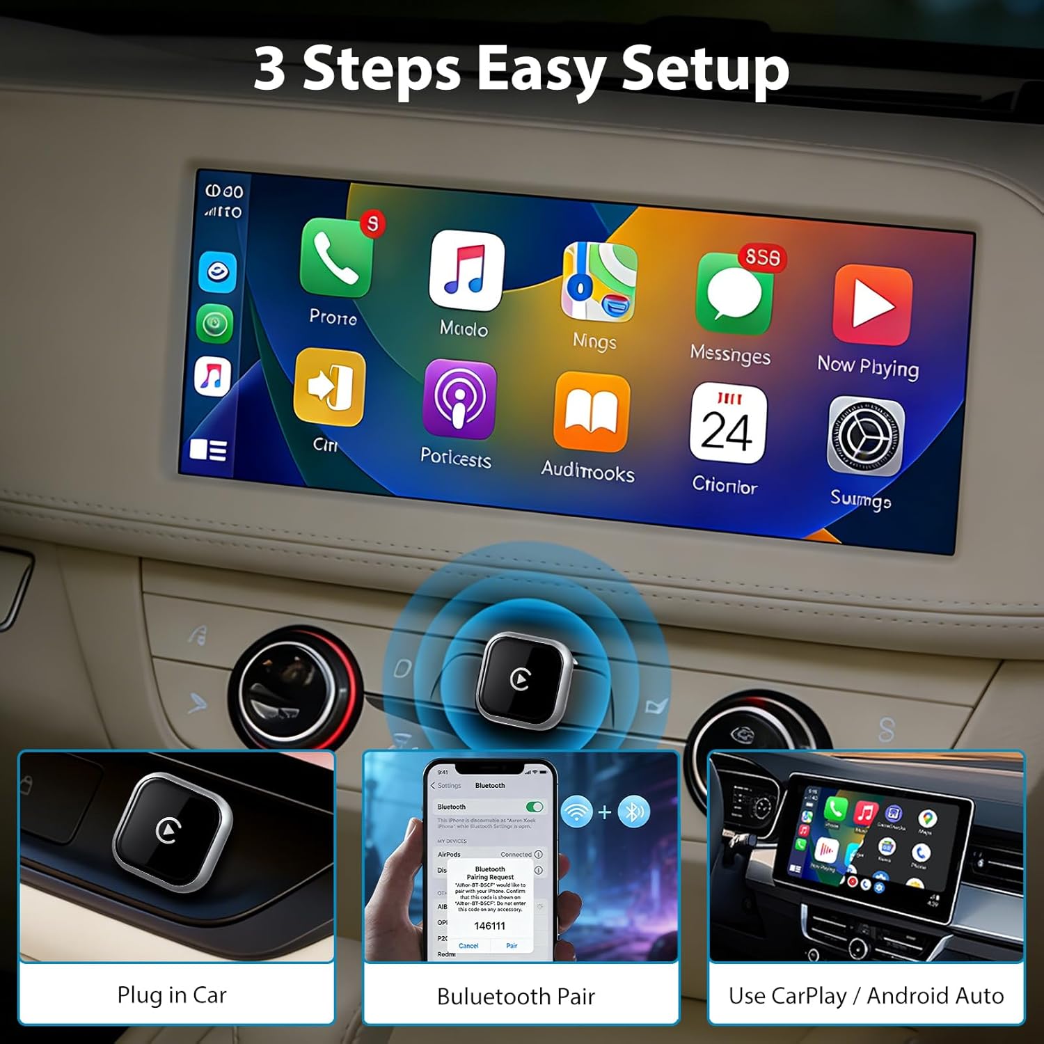 Thumbnail 6 de Astraon Adattatore wireless 2 in 1 per auto CarPlay e Android (USB mini, argento) per connettività dal 2016