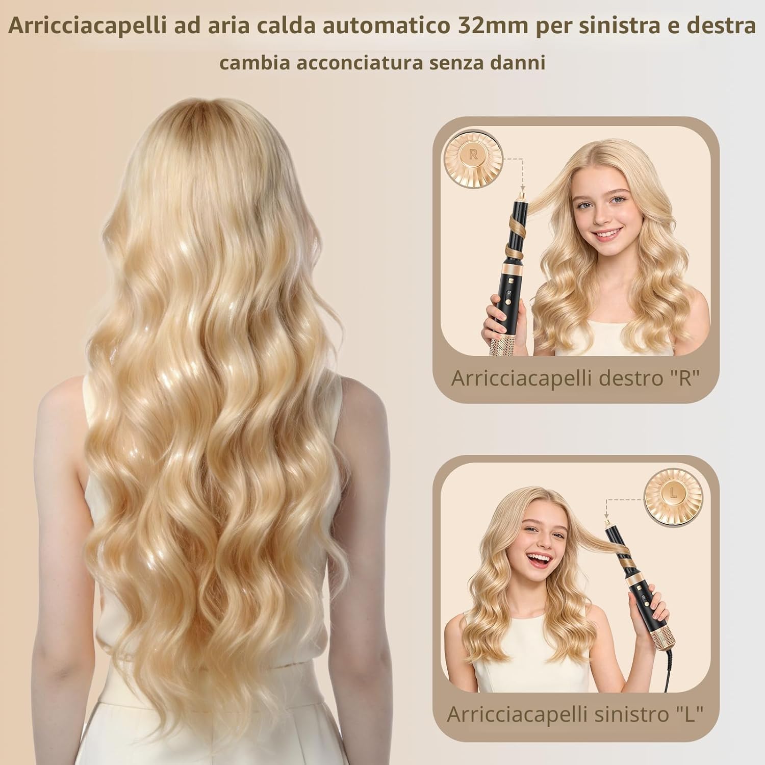 Detalle de Sendowtek Spazzola Asciugacapelli 6 in 1 950W: set multi hair styler con arricciacapelli automatici e accessori