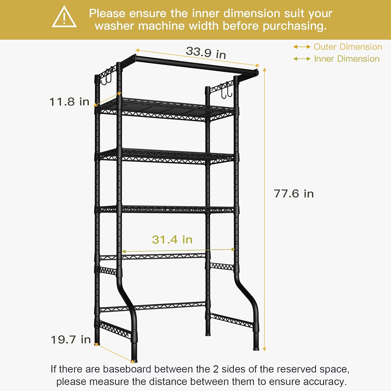 Thumbnail 2 de Ulif U11 Laundry Shelf, 3-Tier Metal Washer and Dryer Organizer, Black