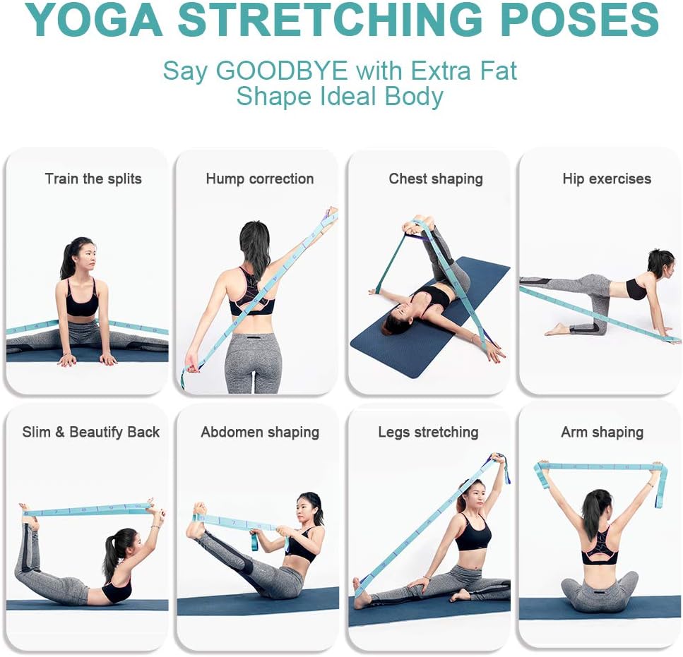 Detalle 2 de DEHUB sangle d’exercice yoga à 11 anneaux avec boucles élastiques pour mobilité, Pilates, danse et fitness