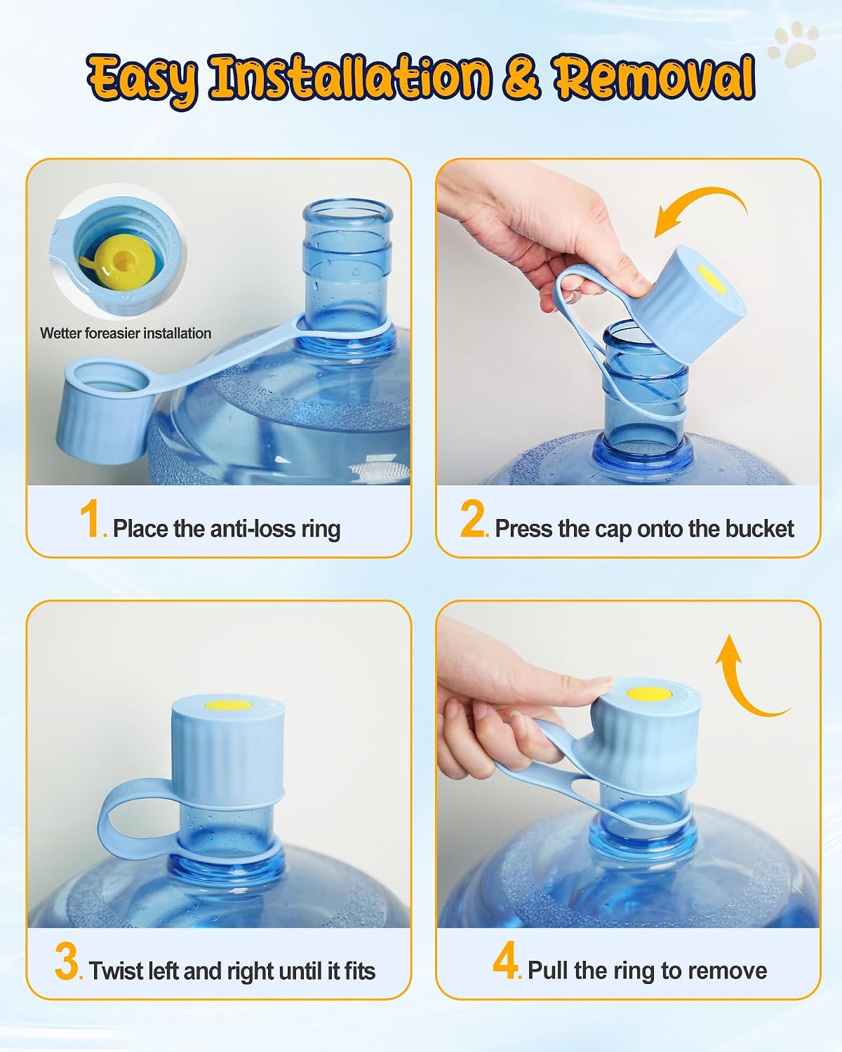 Detalle 2 de Redsack PB-01 Silicone Water Jug Caps, 3-Pack, Blue, Dishwasher-Safe