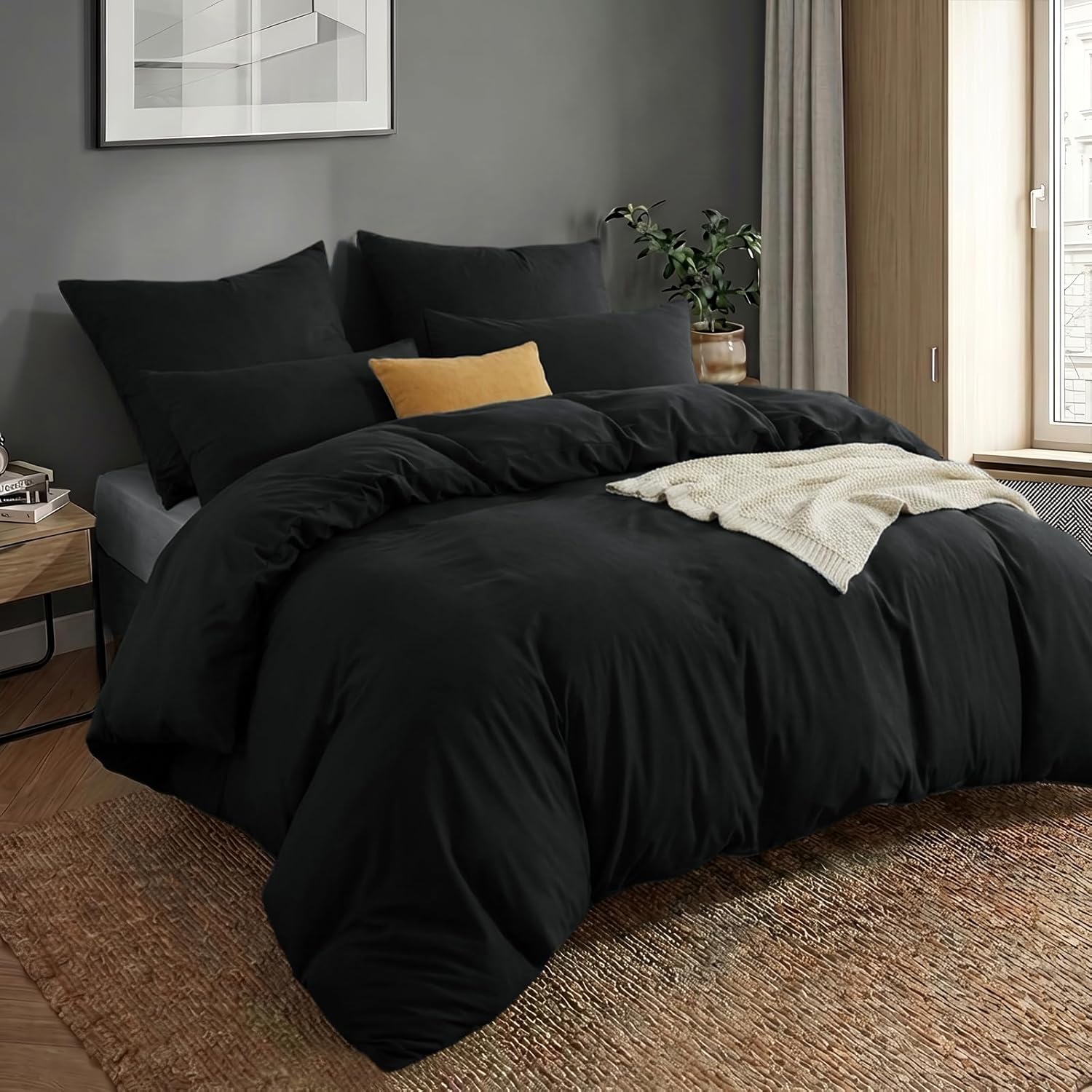 Thumbnail 1 de RUIKASI Bettwäsche 220x240 (3-teilig) Schwarz aus Polyester-Mikrofaser mit Reißverschluss, Oeko-TEX