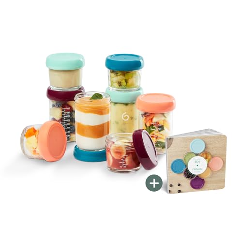 Detalle de Babymoov Babybols: tarros de vidrio para papillas, 4×220 ml + 4×100 ml + libro de recetas