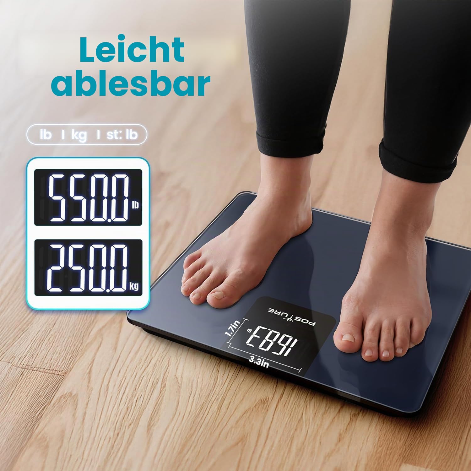Thumbnail 2 de Posture Personenwaage mit 250 kg Tragkraft, extrabreiter Plattform und großem LED-Display