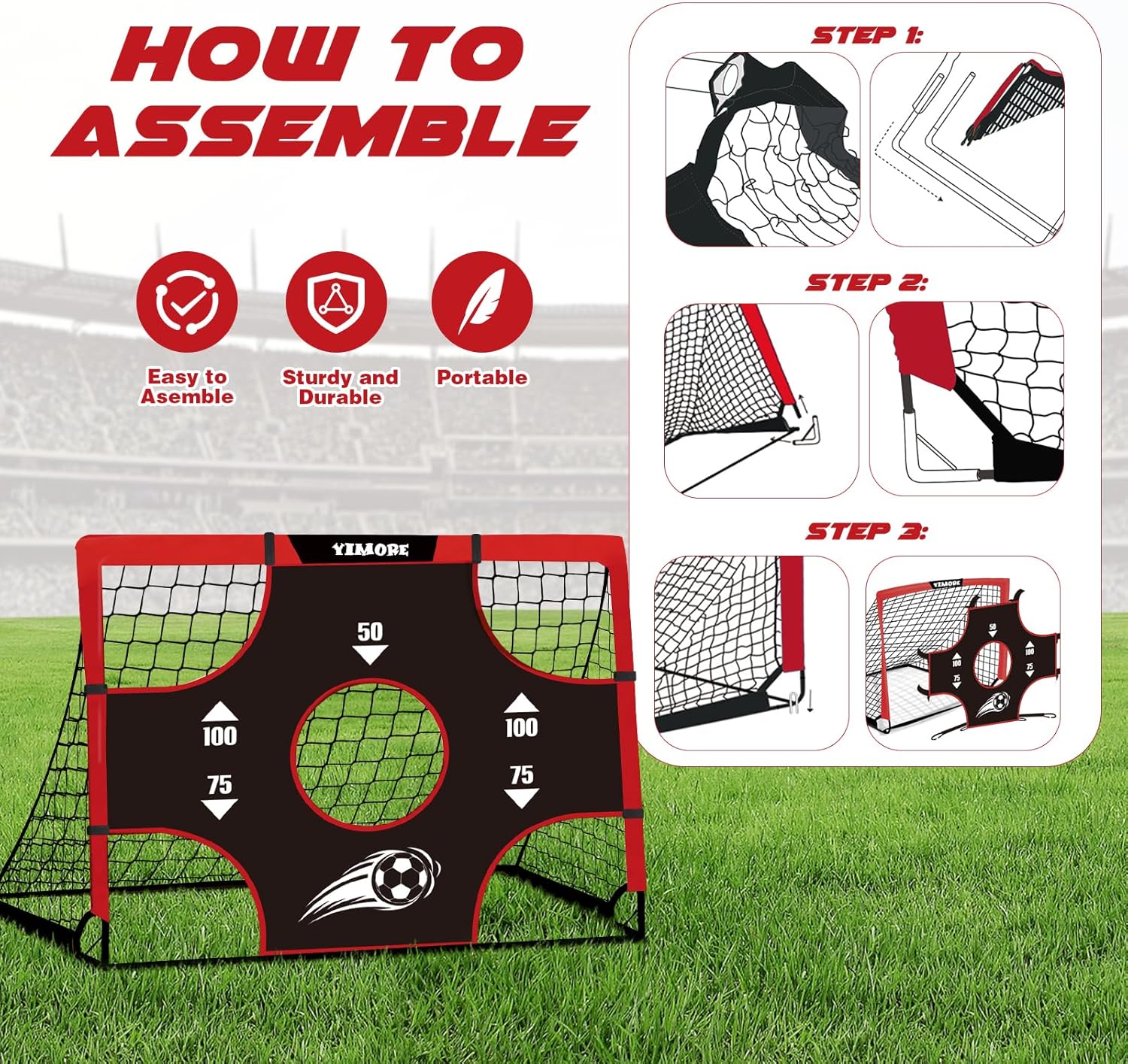Detalle 2 de Yimore Porta Calcio Bambini 3 in 1 pieghevole con borsa 120×90×90 cm