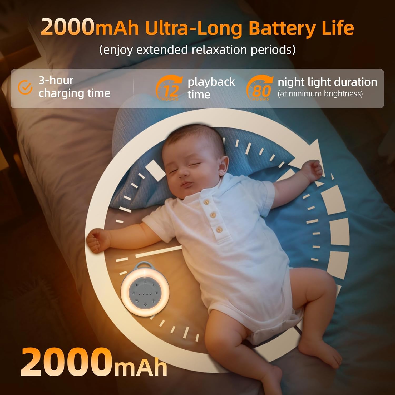 Detalle de Carehabi Machine à Bruit Blanc Portable – 24 Sons Apaisants avec Veilleuse, Minuterie et Mémoire
