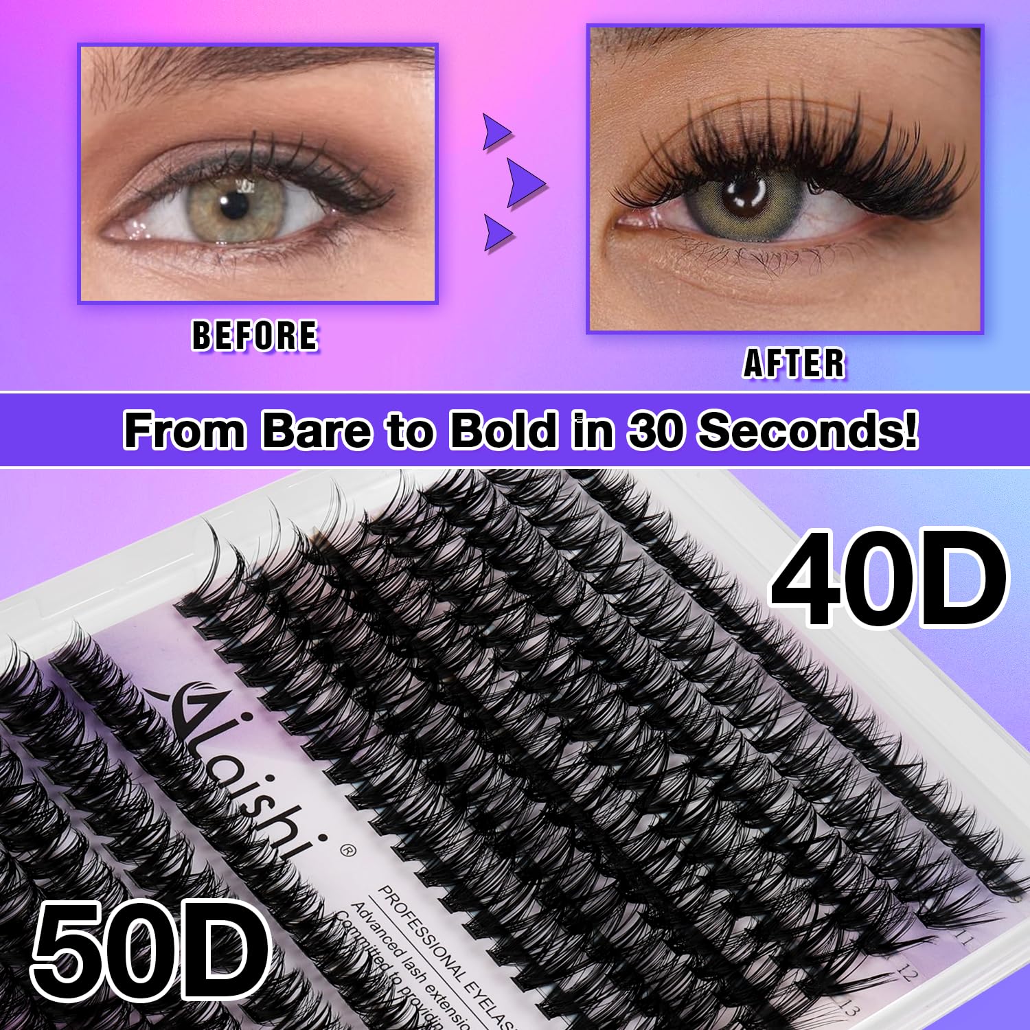 Thumbnail 4 de AILAISHI Wimpern Extensions Kit – 280 Stück Cluster Lashes 9–16 mm, 40D+50D D-Curl inkl. Bond & Seal