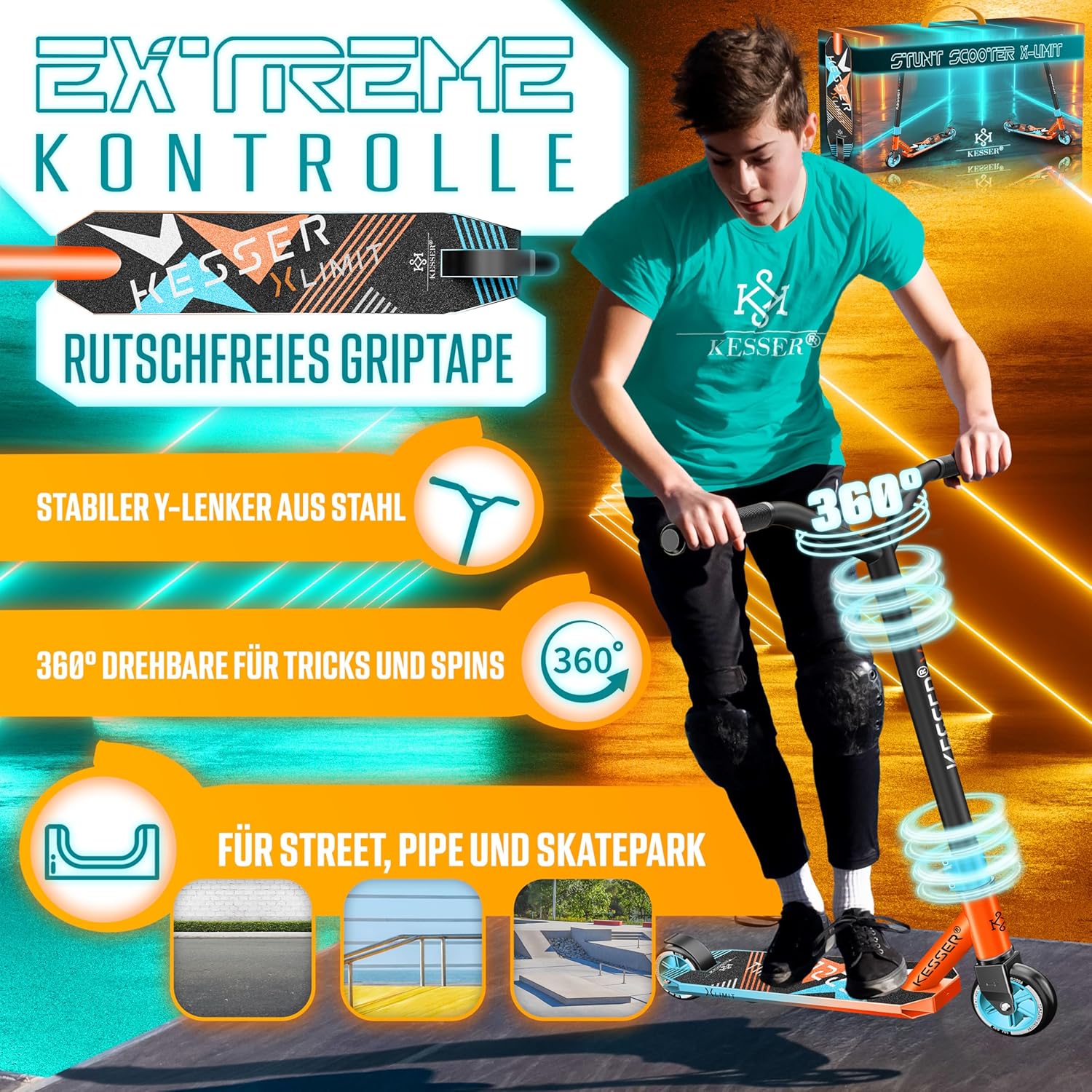 Thumbnail 1 de KESSER Stunt Scooter X-Limit mit 360° Lenkung, ABEC 9 Kugellagern und 100 mm PU-Rädern