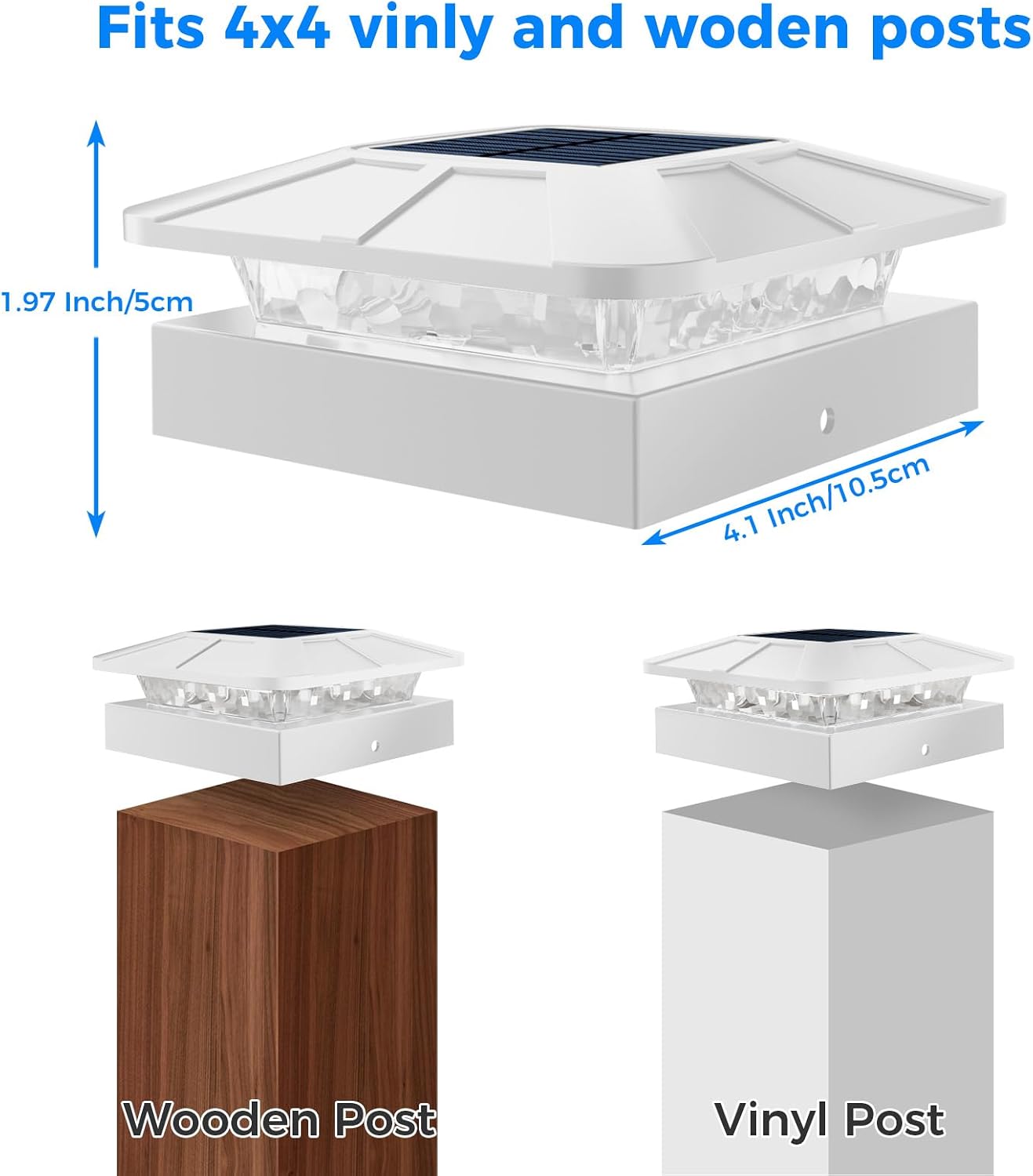 Detalle de Peasur Solar Post Lights White Frame (4 Pack) – 3 Modes, Dimmable, IP Weatherproof for 4x4 Posts