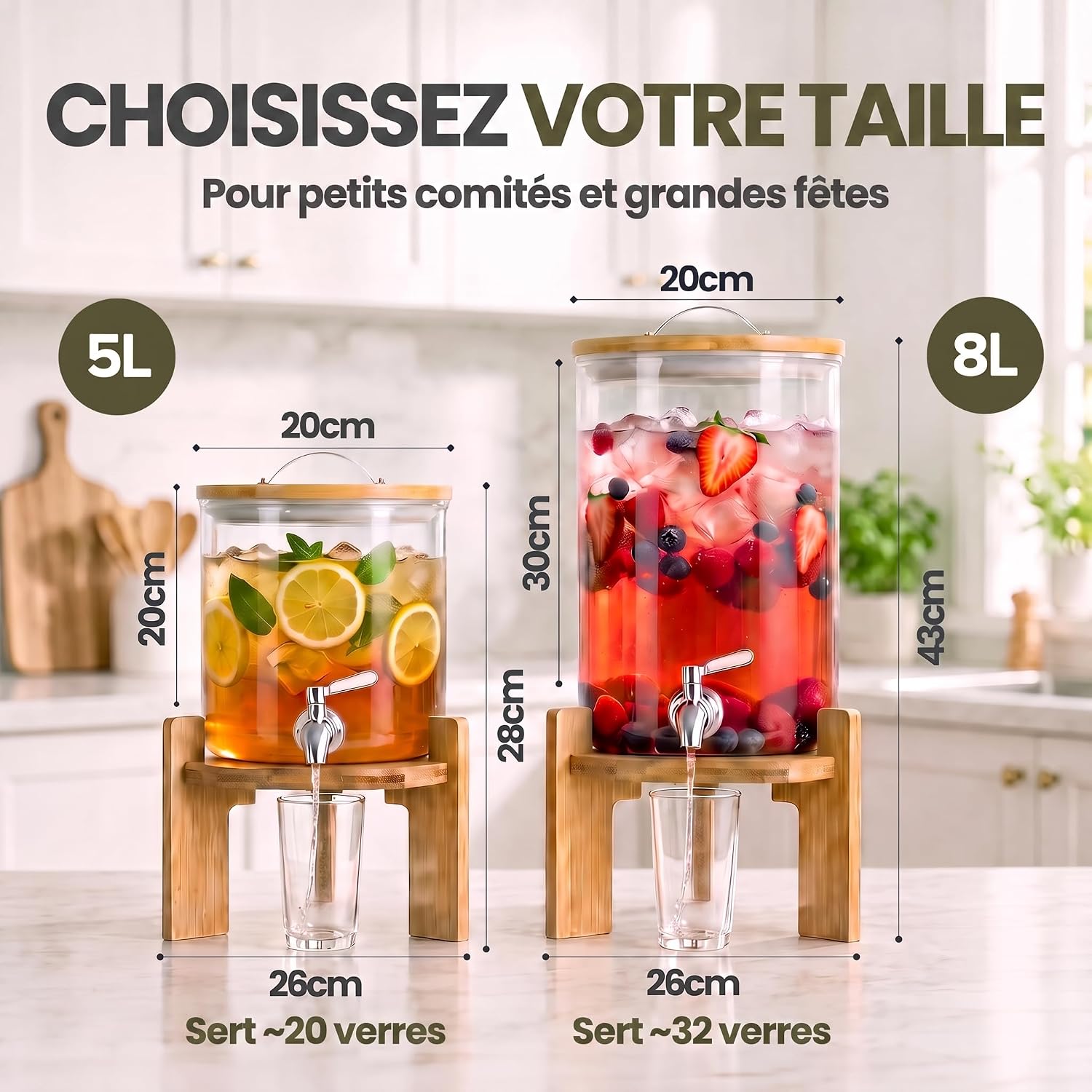 Detalle 2 de Dimono 182 drankautomaat van borosilicaatglas, 5 liter, met bamboestandaard