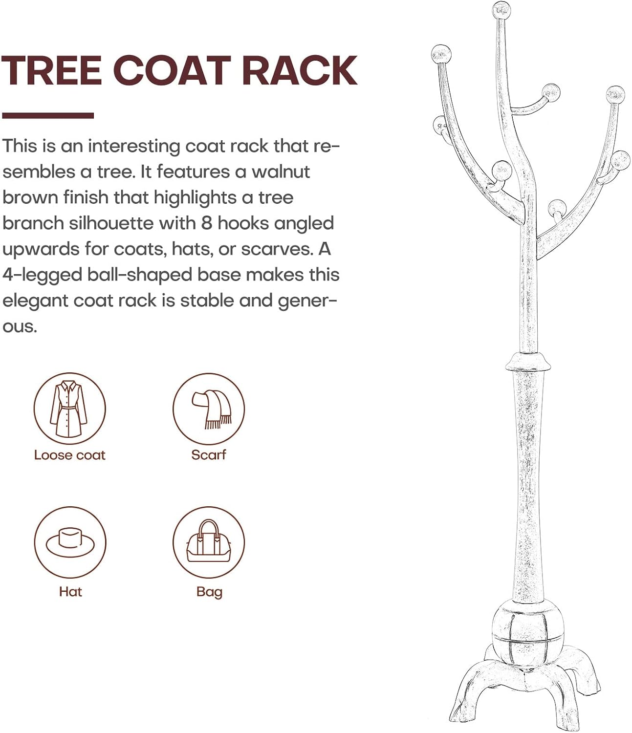 Detalle 2 de Bekrvio Wood Coat Rack in Wine Red