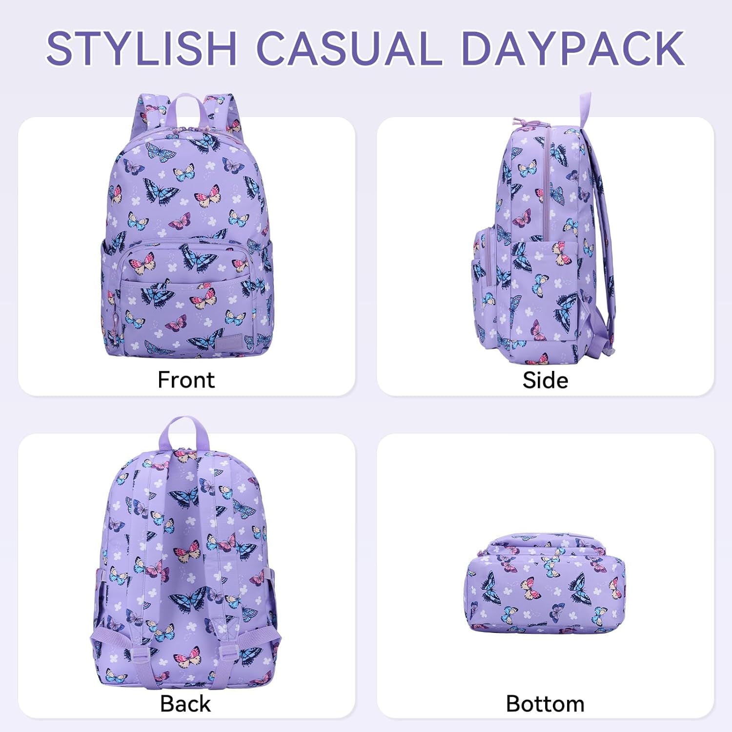 Detalle de VASCHY School Backpack: Lightweight 17L Rucksack with Butterfly Print for Kids and Adults