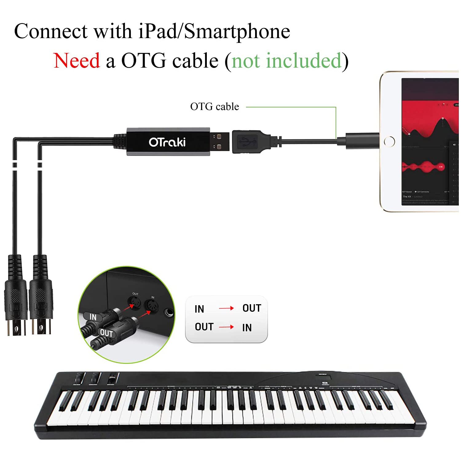 Thumbnail 5 de OTraki Midi to USB Cable (5 PIN, 3m) – USB MIDI Interface for Home Music Studio
