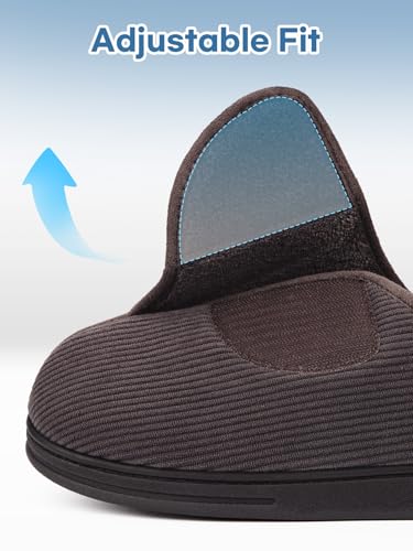 Detalle 2 de LongBay Men's Diabetic Slippers Wide Fit Memory Foam – Dark Grey (9UK)