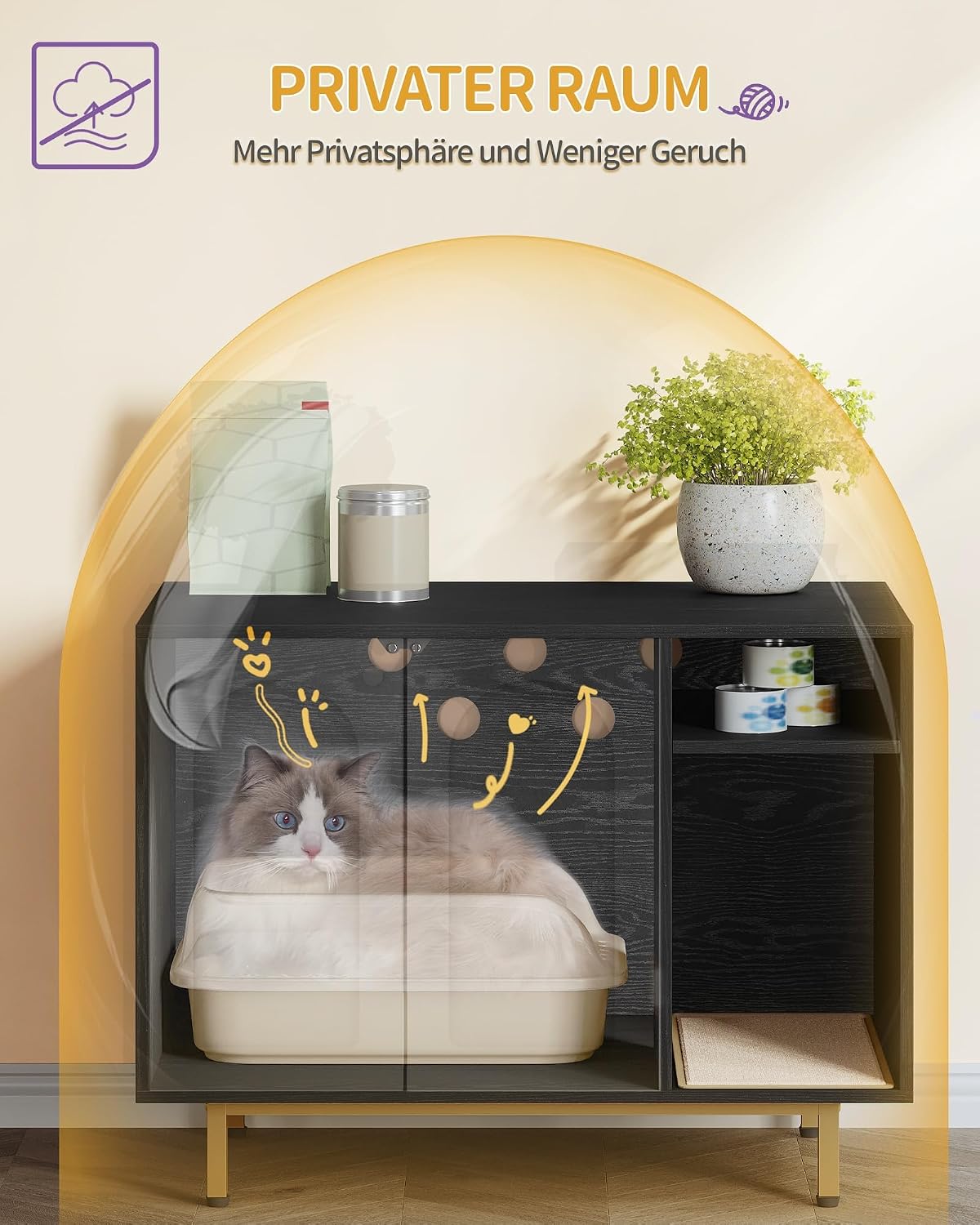 Detalle de Hzuaneri Katzenschrank CB01504G – Katzentoilette, Katzenschrank und Katzenhaus, 80 x 50 x 61 cm