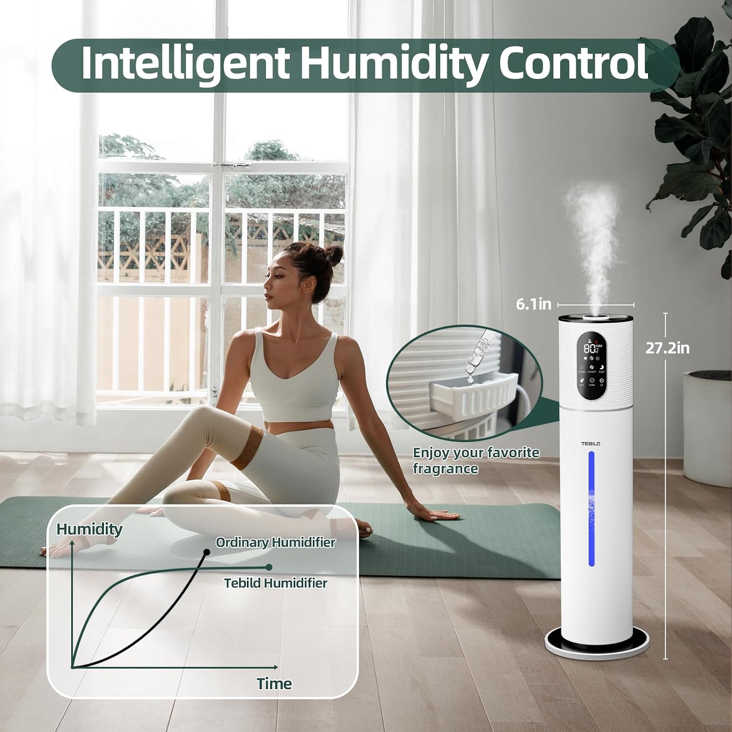 Detalle 1 de Tebild H2008 Ultrasonic Cool-Mist Humidifier, 9 L Top-Fill, Remote Control