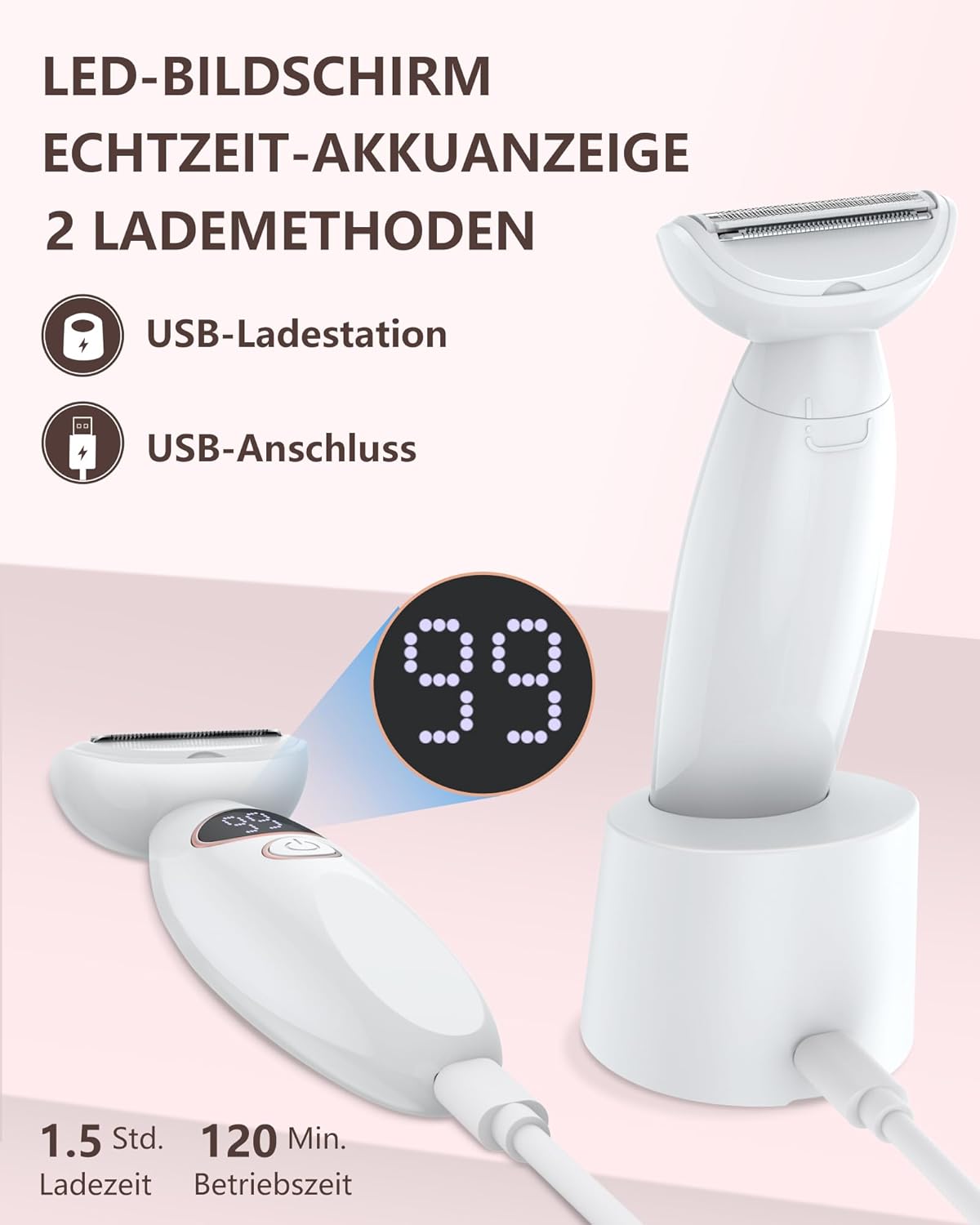 Thumbnail 5 de 3‑in‑1 Damenrasierer USB‑aufgeladen – Intim & Gesicht 🪒
