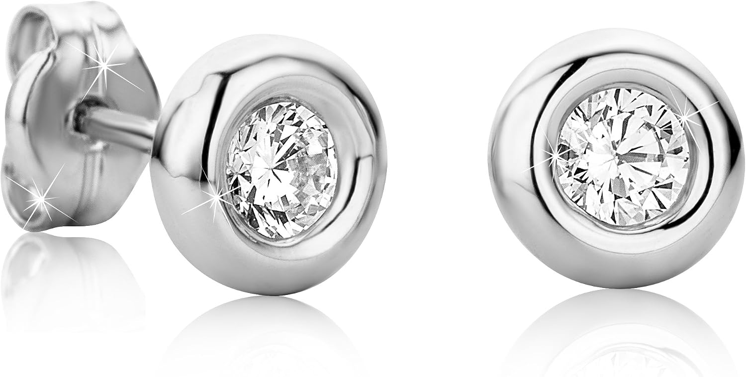 Detalle de Orovi Set orecchini a bottone in oro bianco o giallo 9 carati con zirconia cubica